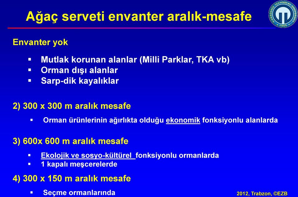 ağırlıkta olduğu ekonomik fonksiyonlu alanlarda 3) 600x 600 m aralık mesafe Ekolojik ve