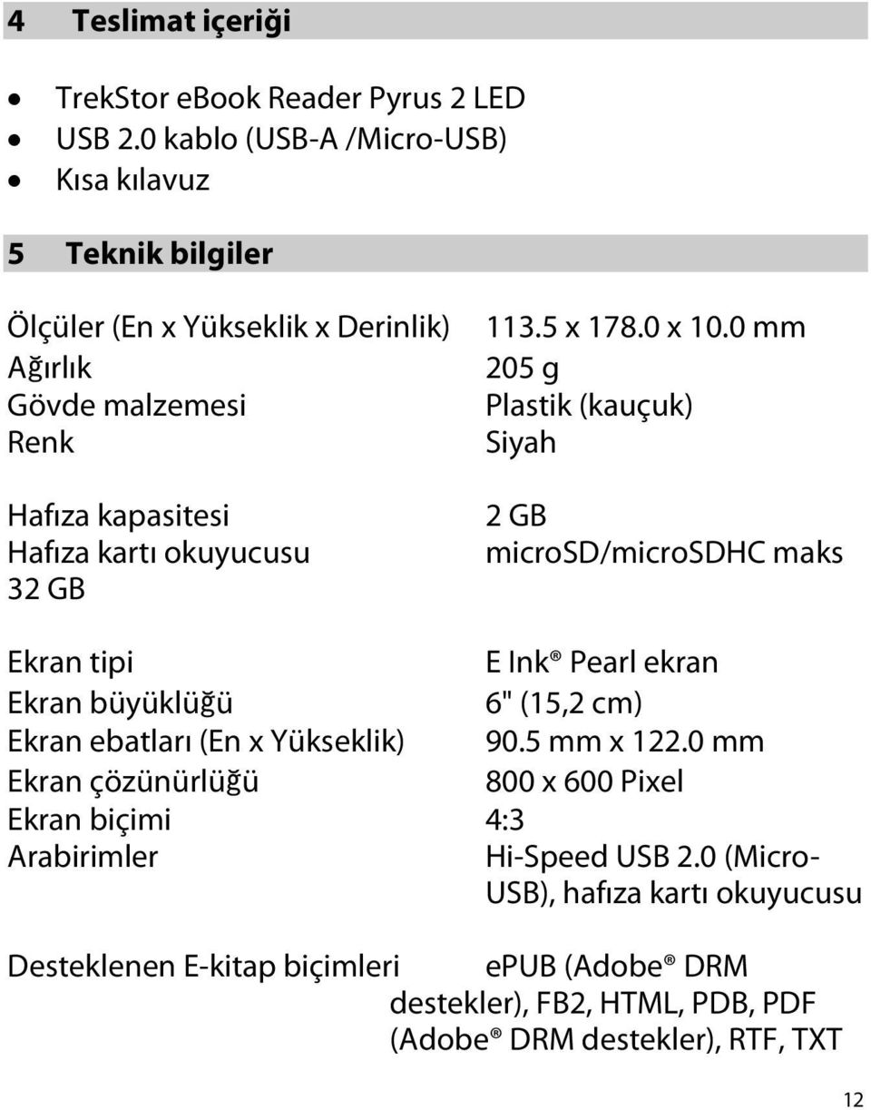 okuyucusu 32 GB 113.5 x 178.0 x 10.