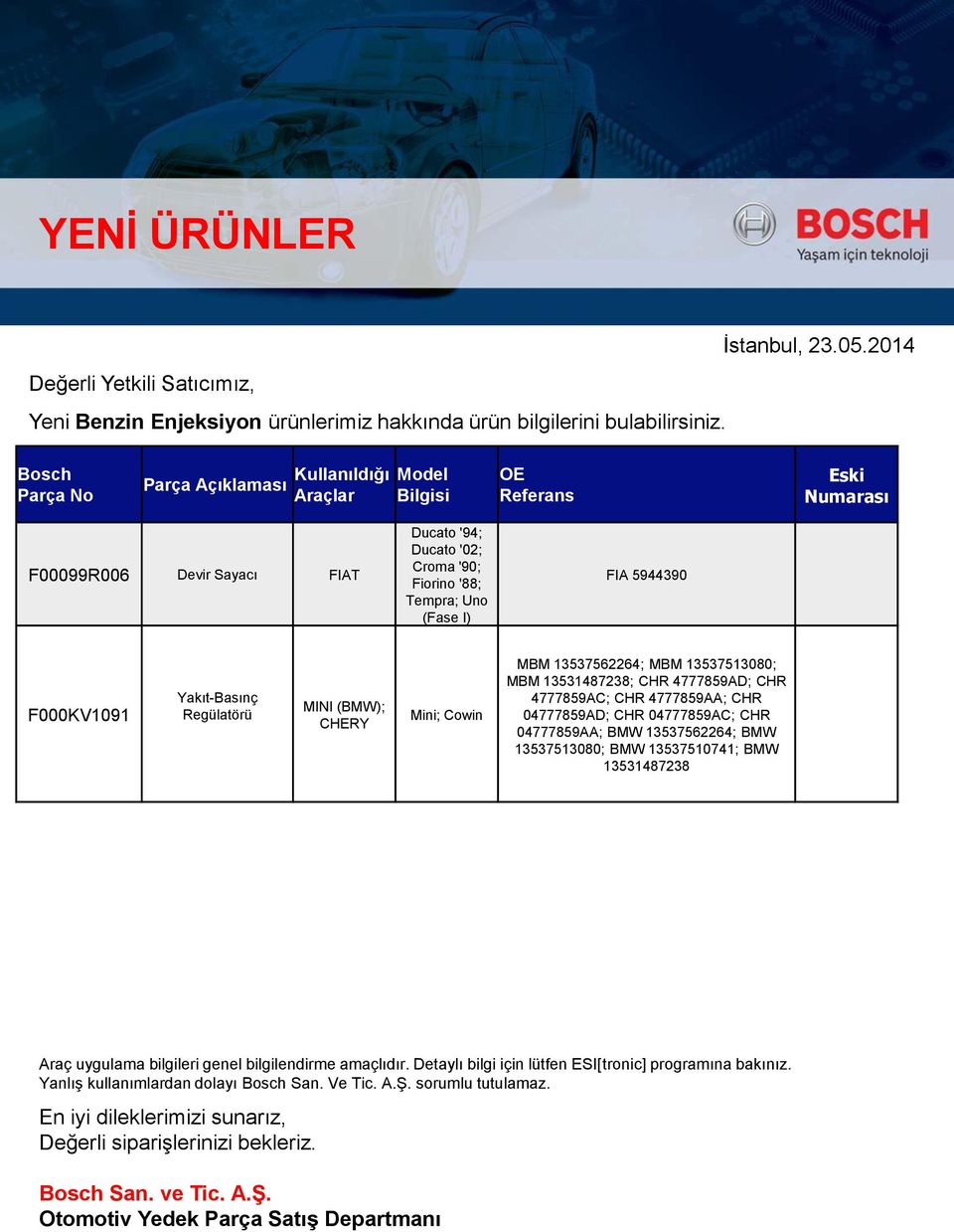 5944390 F000KV1091 Yakıt-Basınç Regülatörü MINI (BMW); CHERY Mini; Cowin MBM 13537562264; MBM 13537513080; MBM