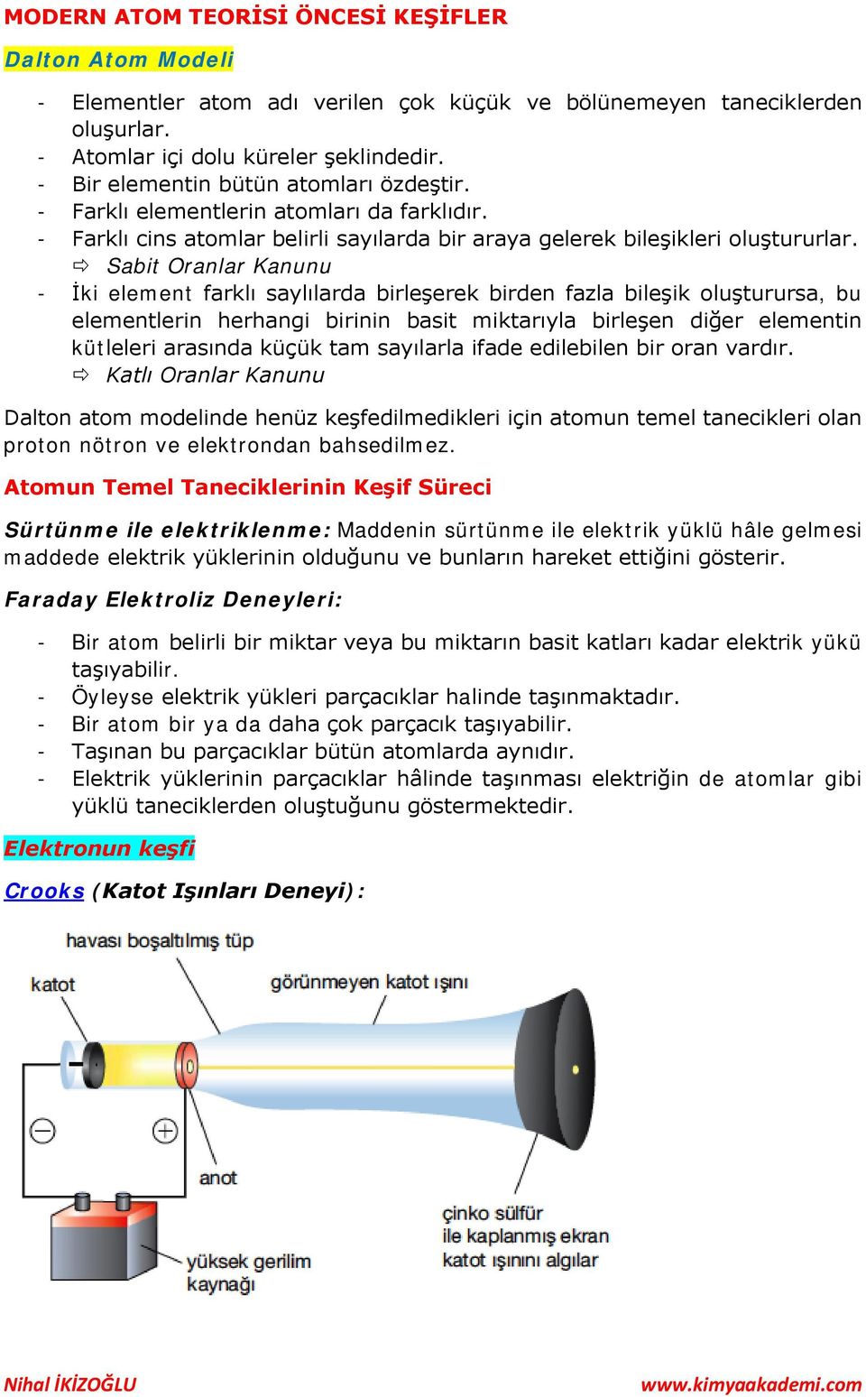 Sabit Oranlar Kanunu - İki element farklı saylılarda birleşerek birden fazla bileşik oluşturursa, bu elementlerin herhangi birinin basit miktarıyla birleşen diğer elementin kütleleri arasında küçük