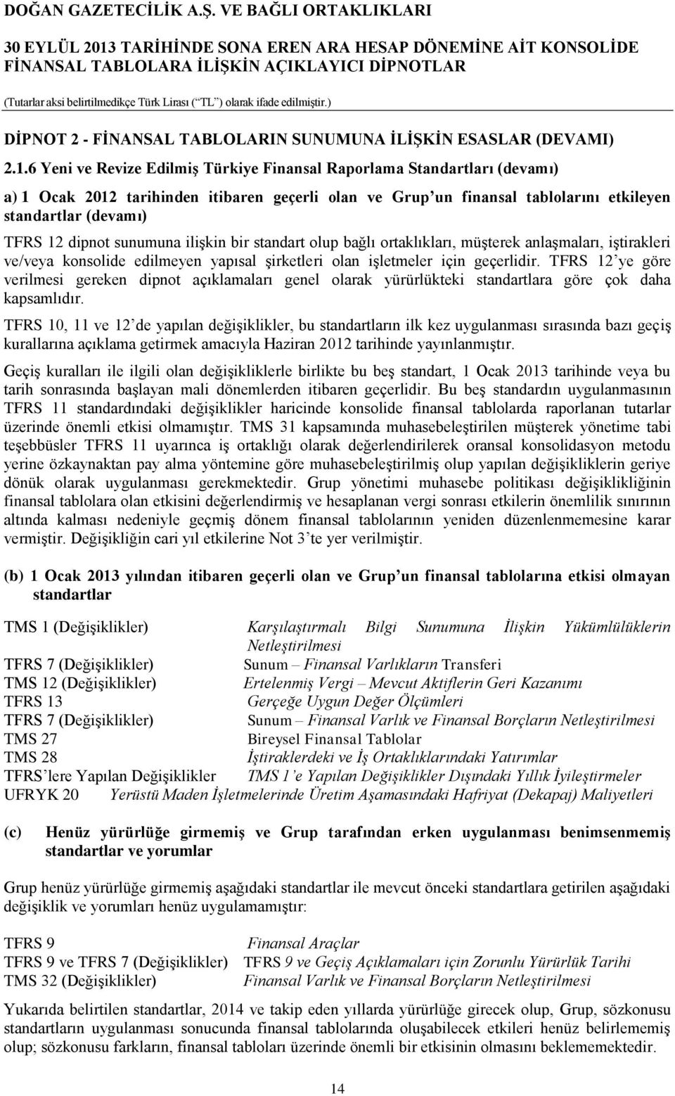 sunumuna ilişkin bir standart olup bağlı ortaklıkları, müşterek anlaşmaları, iştirakleri ve/veya konsolide edilmeyen yapısal şirketleri olan işletmeler için geçerlidir.