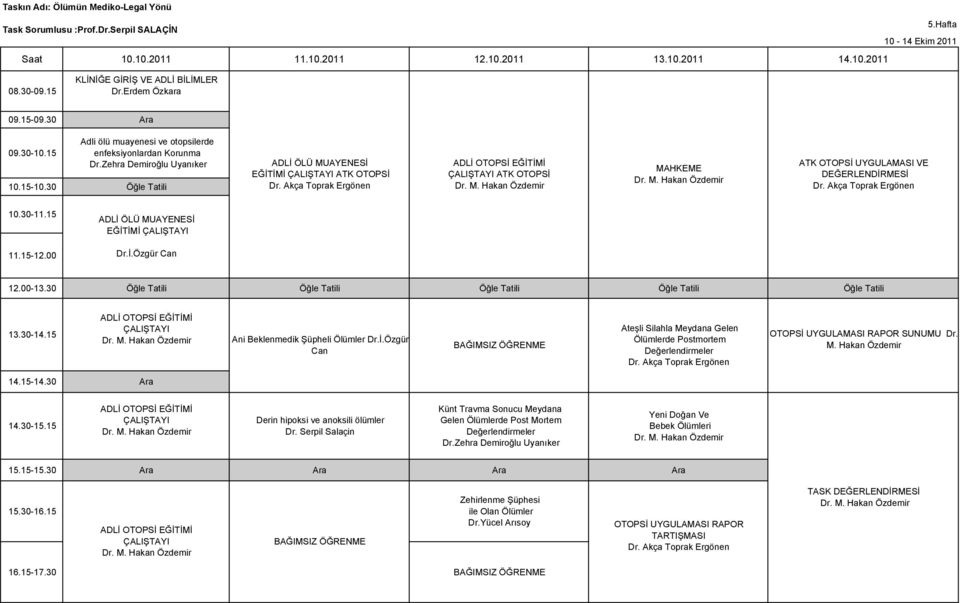 30 Öğle Tatili ADLİ ÖLÜ MUAYENESİ EĞİTİMİ ÇALIŞTAYI ATK OTOPSİ ÇALIŞTAYI ATK OTOPSİ Dr. M. Hakan Özdemir MAHKEME Dr. M. Hakan Özdemir ATK OTOPSİ UYGULAMASI VE DEĞERLENDİRMESİ 10.30-11.15 11.15-12.