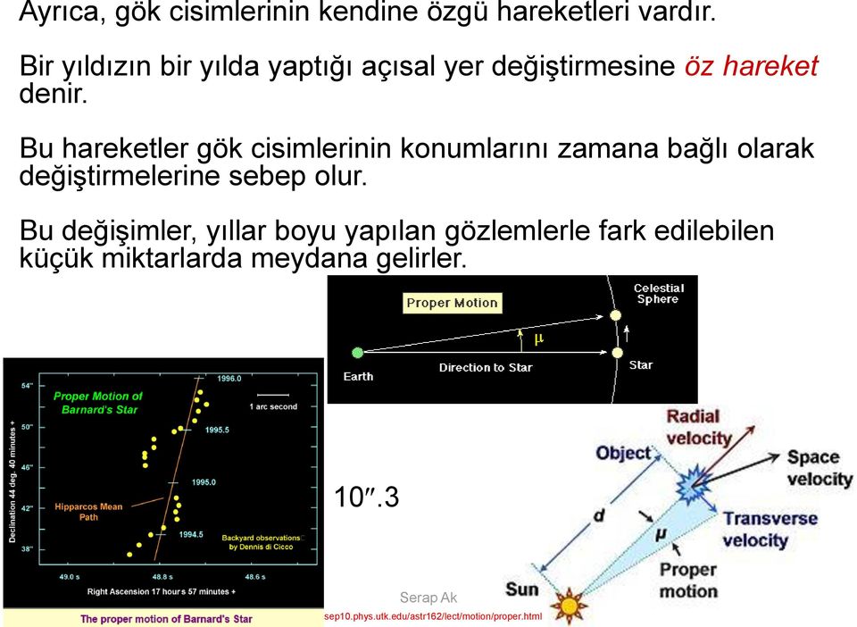 Bu hareketler gök cisimlerinin konumlarını zamana bağlı olarak değiştirmelerine sebep olur.