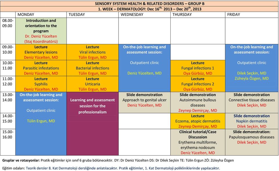 Approach to genital ulcer Fungal infections 1 Oya Gürbüz, MD Fungal infections 2 Oya Gürbüz, MD Autoimmune bullous diseases Zeynep Demirçay, MD Eczema, atopic dermatitis Zeynep Demirçay, MD Clinical