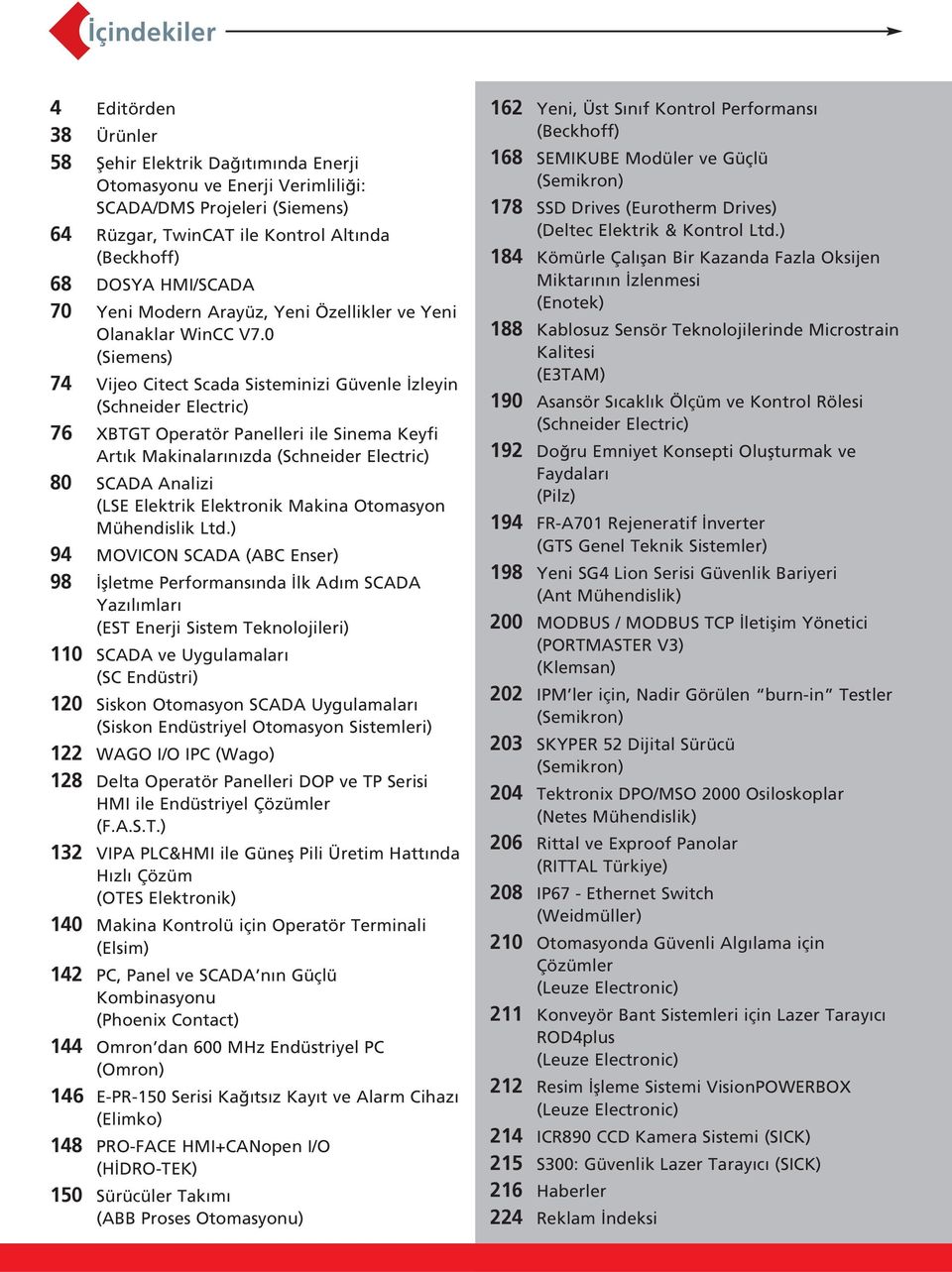 0 (Siemens) 74 Vijeo Citect Scada Sisteminizi Güvenle zleyin (Schneider Electric) 76 XBTGT Operatör Panelleri ile Sinema Keyfi Art k Makinalar n zda (Schneider Electric) 80 SCADA Analizi (LSE