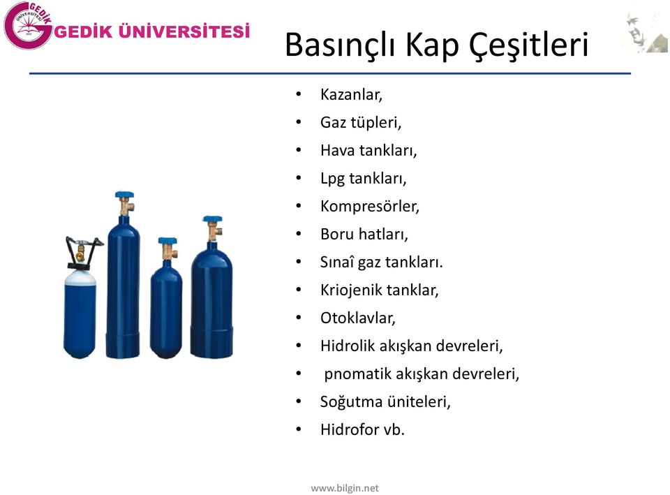 Kriojenik tanklar, Otoklavlar, Hidrolik akışkan devreleri,