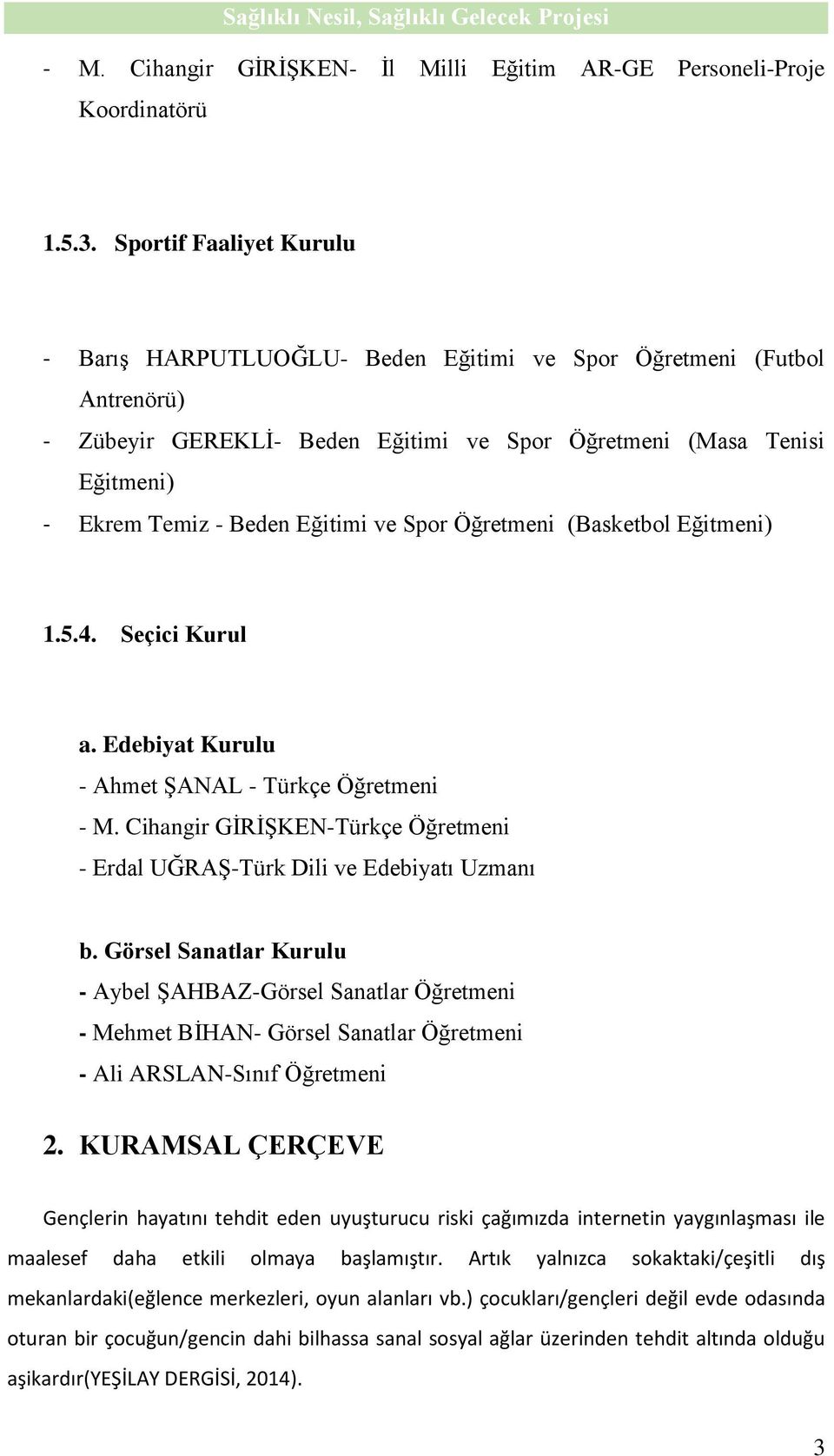 Eğitimi ve Spor Öğretmeni (Basketbol Eğitmeni) 1.5.4. Seçici Kurul a. Edebiyat Kurulu - Ahmet ŞANAL - Türkçe Öğretmeni - M.