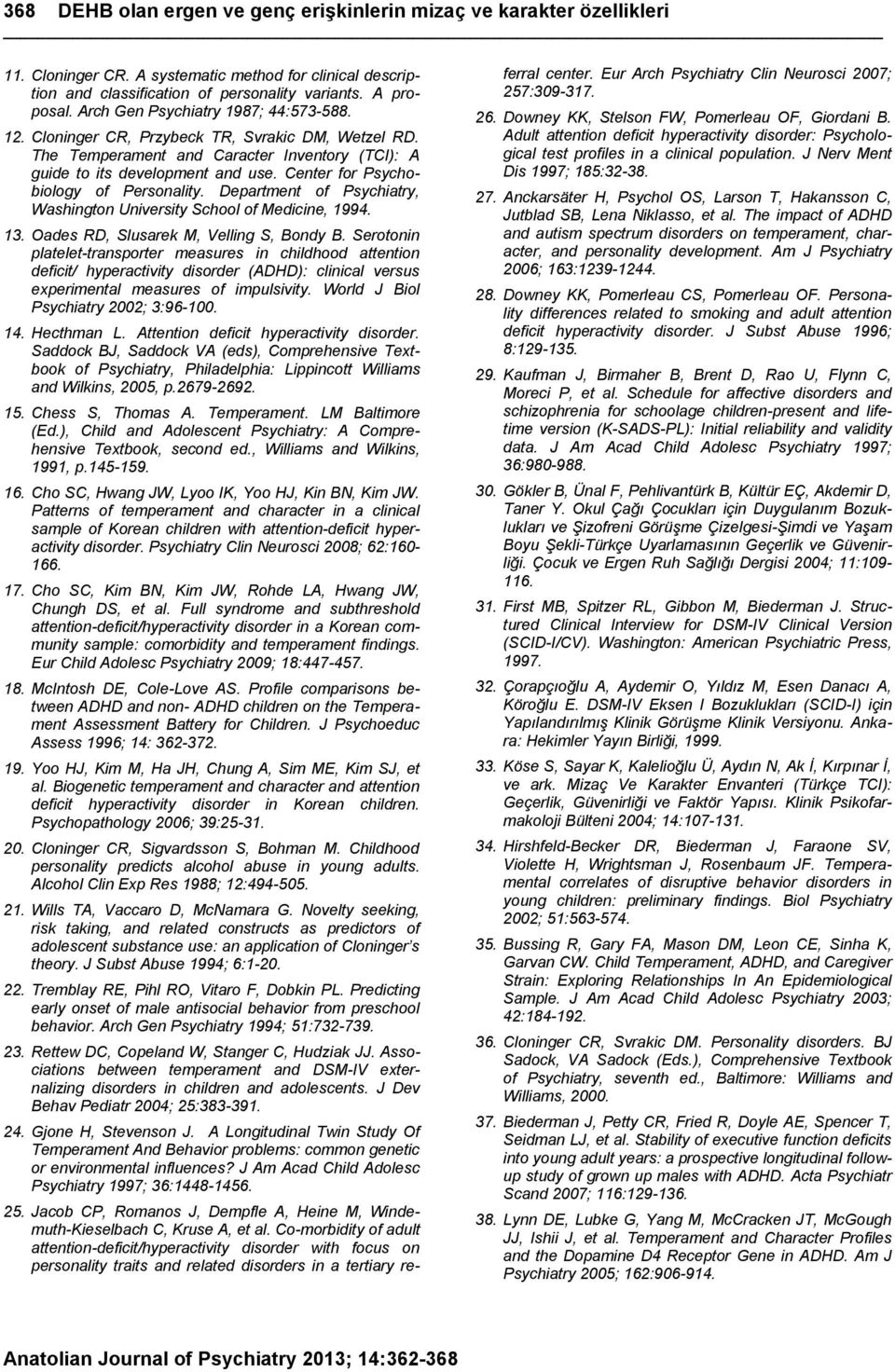 Center for Psychobiology of Personality. Department of Psychiatry, Washington University School of Medicine, 1994. 13. Oades RD, Slusarek M, Velling S, Bondy B.