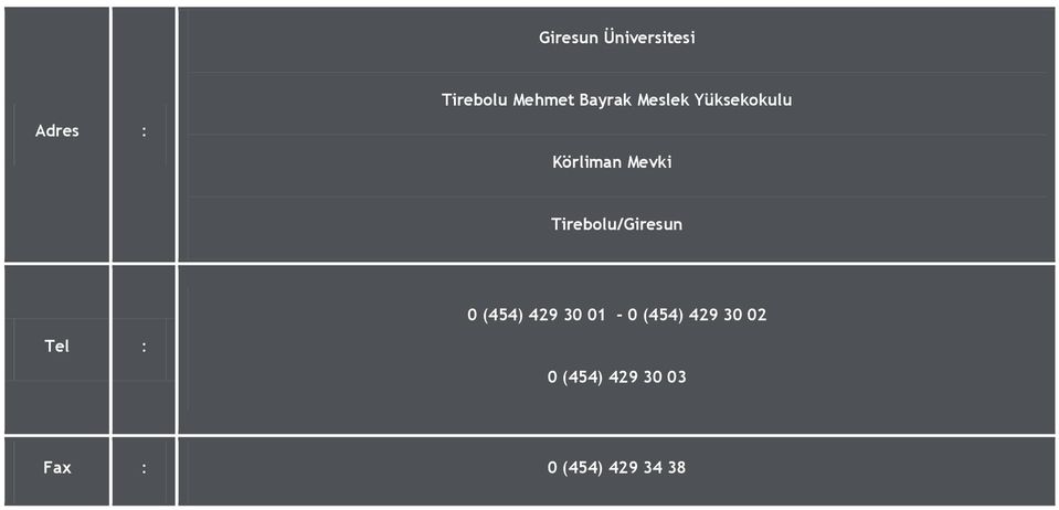 Tirebolu/Giresun 0 (454) 429 30 01-0 (454) 429