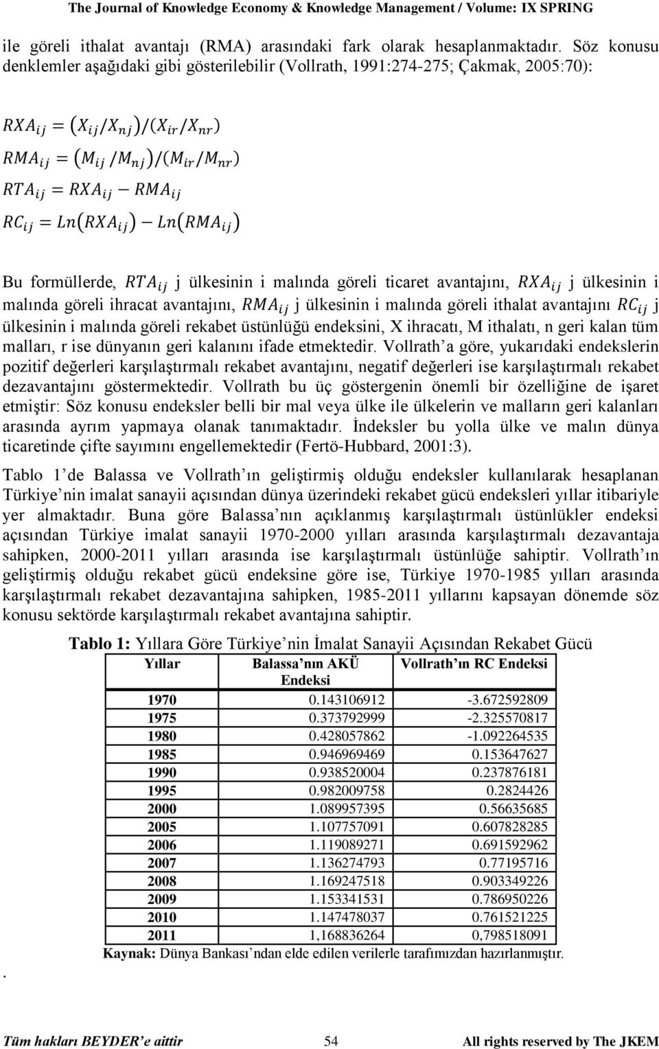 avantajını, j ülkesinin i malında göreli ithalat avantajını j ülkesinin i malında göreli rekabet üstünlüğü endeksini, X ihracatı, M ithalatı, n geri kalan tüm malları, r ise dünyanın geri kalanını