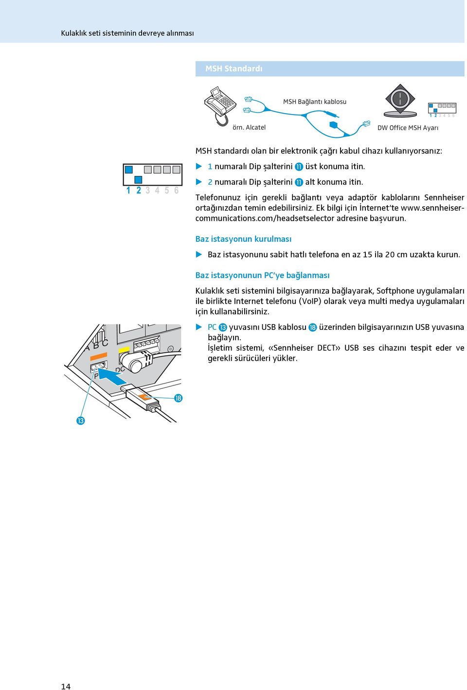 Telefonunuz için gerekli bağlantı veya adaptör kablolarını Sennheiser ortağınızdan temin edebilirsiniz. Ek bilgi için İnternet te www.sennheisercommunications.com/headsetselector adresine bașvurun.