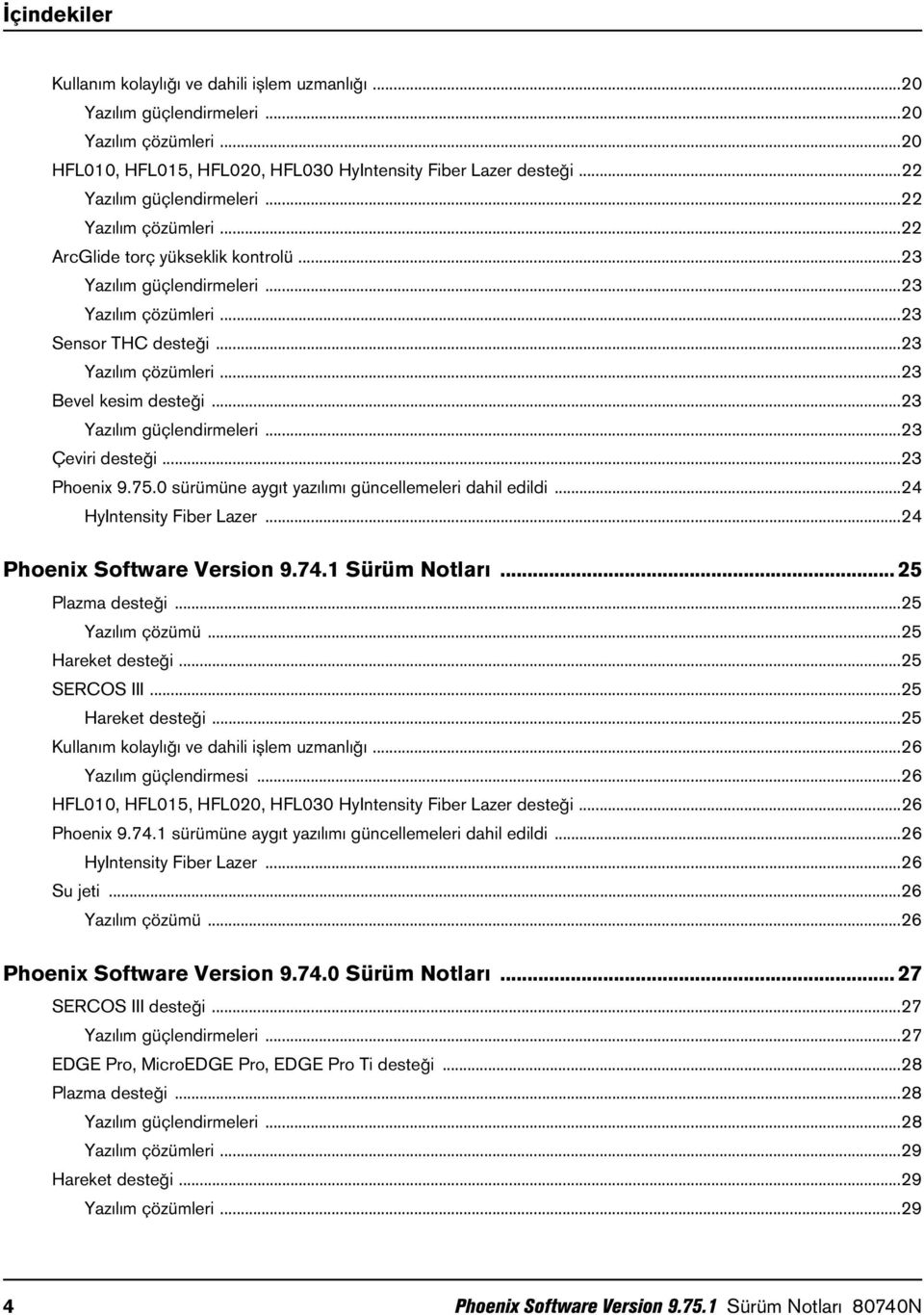 ..23 Yazılım güçlendirmeleri...23 Çeviri desteği...23 Phoenix 9.75.0 sürümüne aygıt yazılımı güncellemeleri dahil edildi...24 HyIntensity Fiber Lazer...24 Phoenix Software Version 9.74.