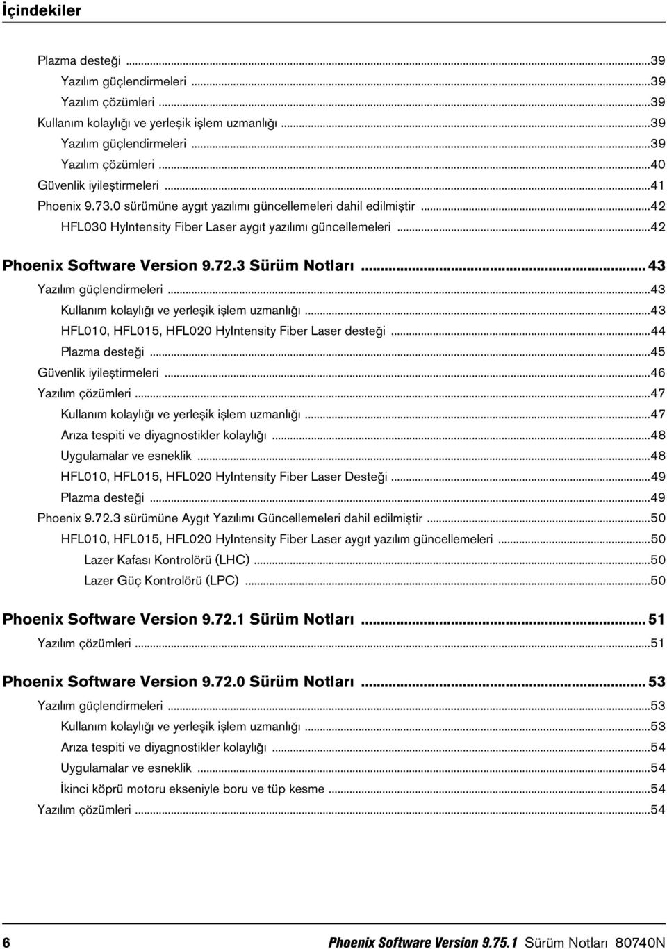.. 43 Yazılım güçlendirmeleri...43 Kullanım kolaylığı ve yerleşik işlem uzmanlığı...43 HFL010, HFL015, HFL020 HyIntensity Fiber Laser desteği...44 Plazma desteği...45 Güvenlik iyileştirmeleri.