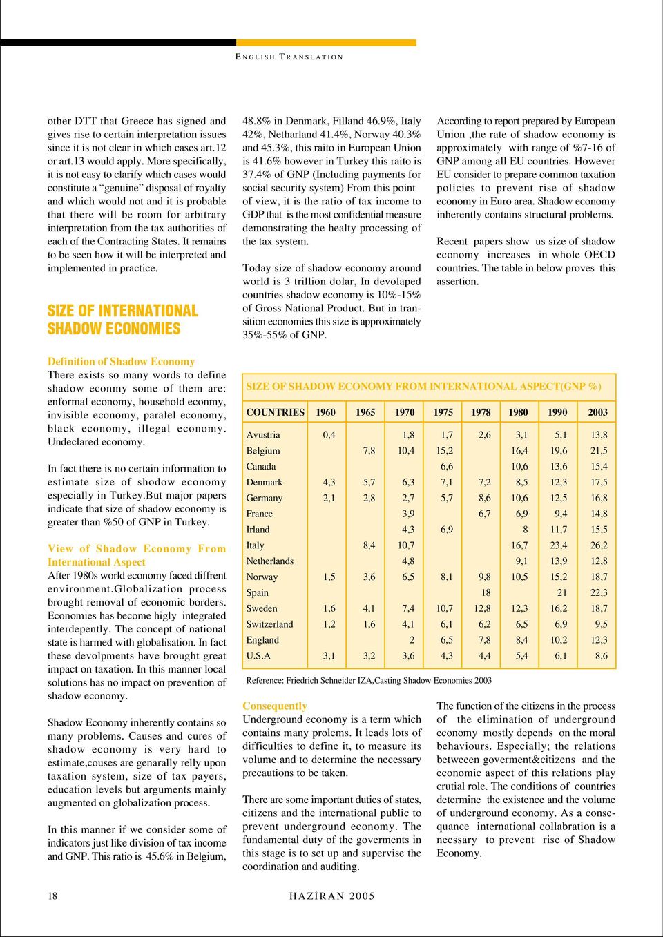 from the tax authorities of each of the Contracting States. It remains to be seen how it will be interpreted and implemented in practice. SIZE OF INTERNATIONAL SHADOW ECONOMIES 48.