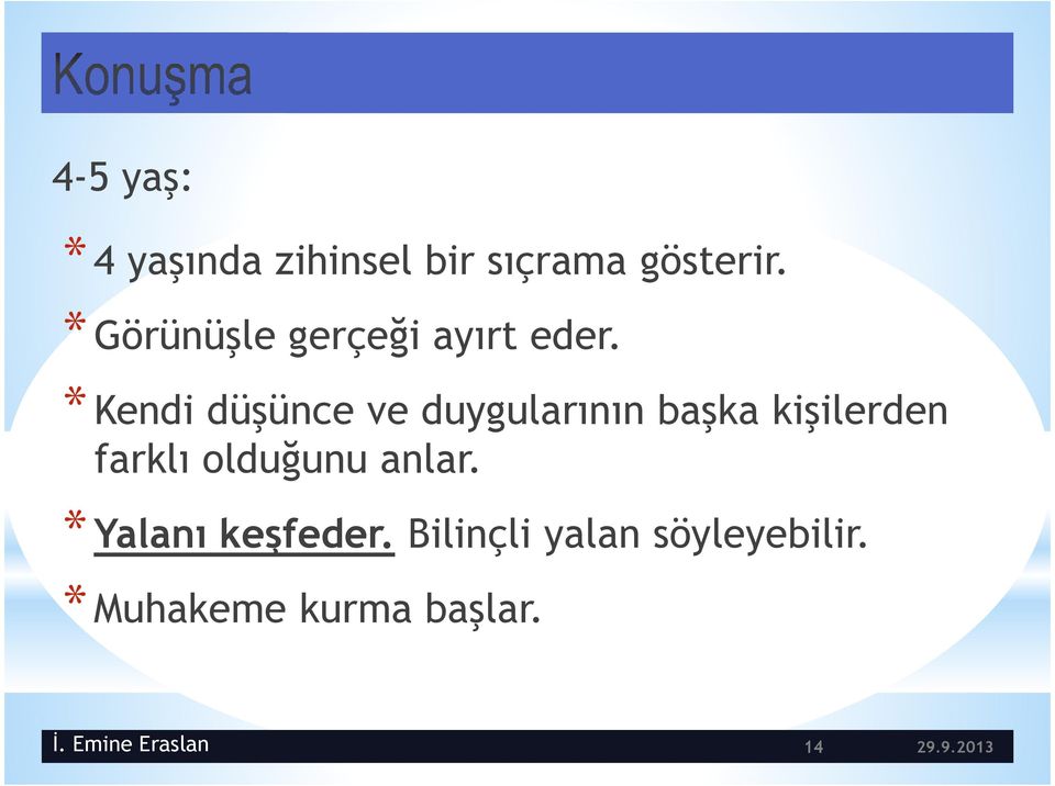 * Kendi düşünce ve duygularının başka kişilerden farklı olduğunu