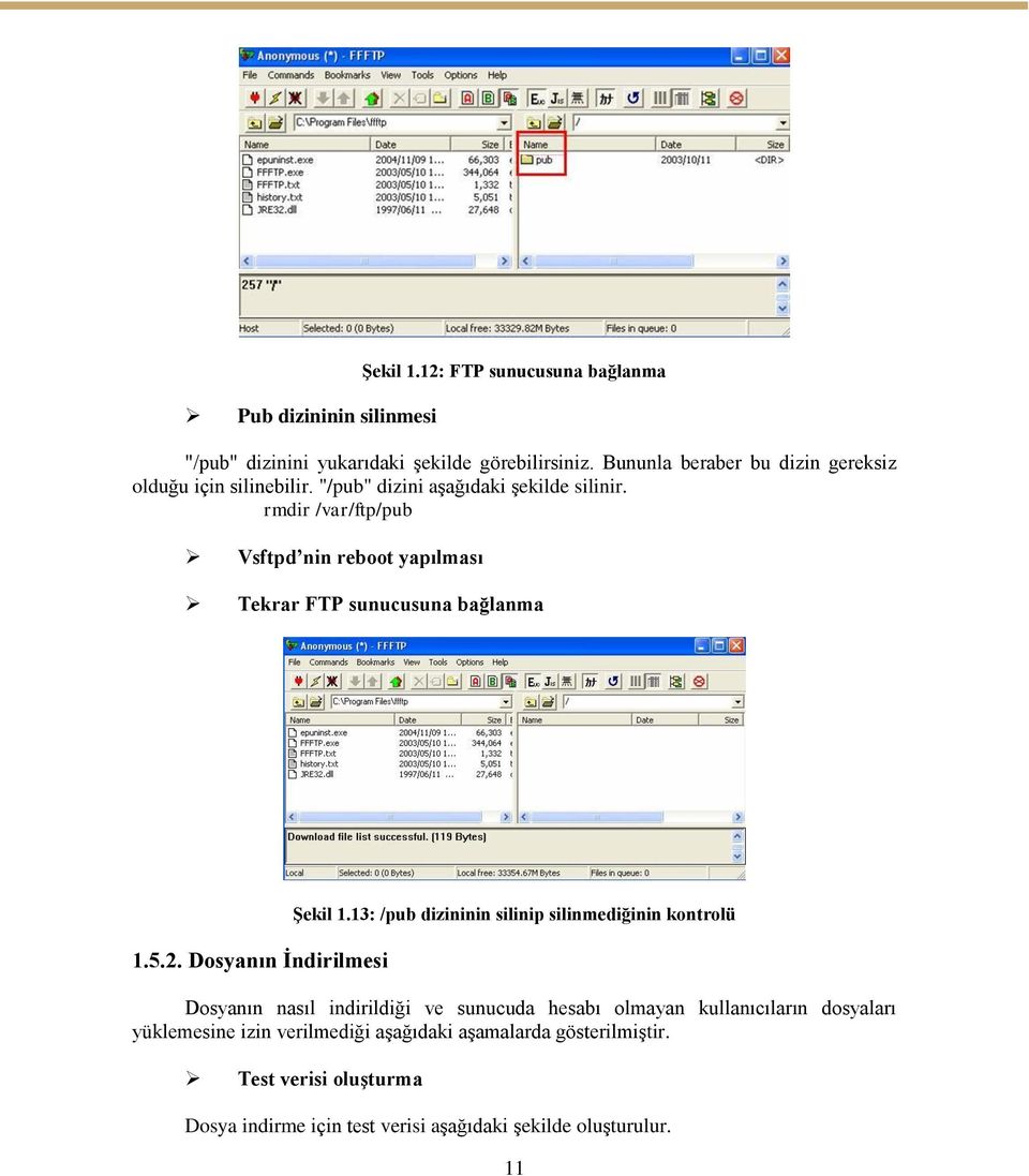 rmdir /var/ftp/pub Vsftpd nin reboot yapılması Tekrar FTP sunucusuna bağlanma 1.5.2. Dosyanın Ġndirilmesi ġekil 1.