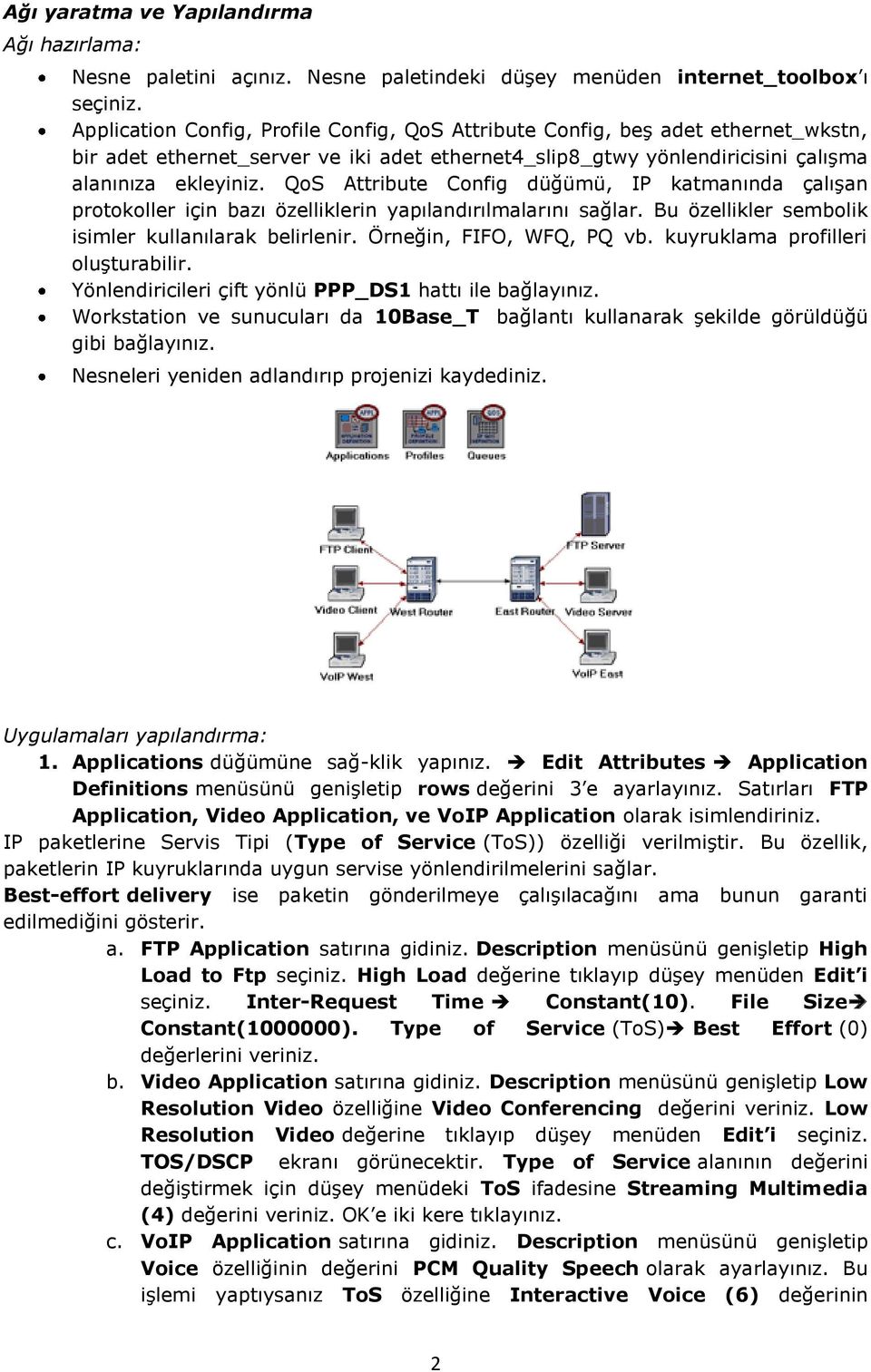 QoS Attribute Config düğümü, IP katmanında çalışan protokoller için bazı özelliklerin yapılandırılmalarını sağlar. Bu özellikler sembolik isimler kullanılarak belirlenir. Örneğin, FIFO, WFQ, PQ vb.