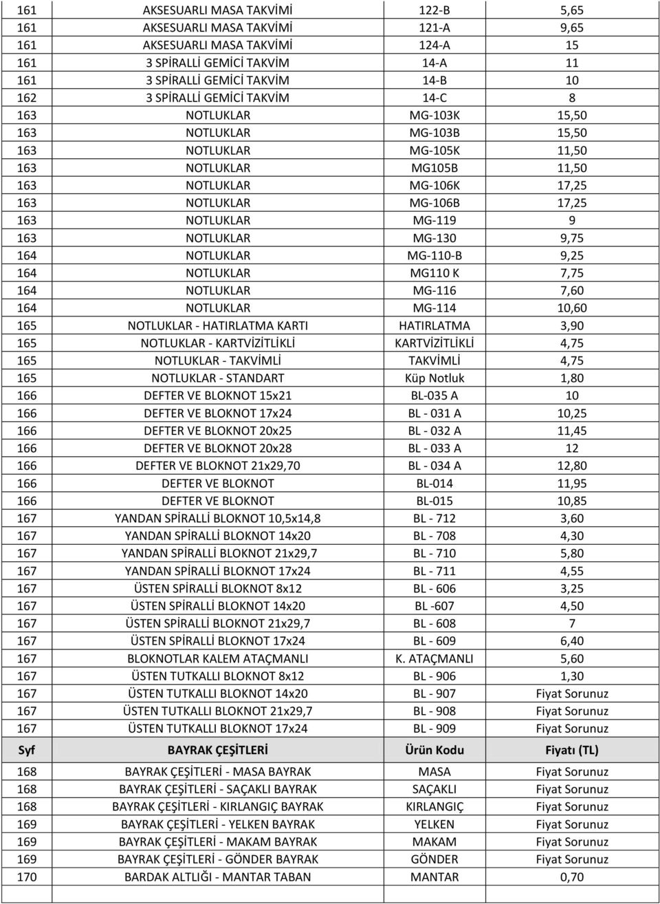 163 NOTLUKLAR MG-119 9 163 NOTLUKLAR MG-130 9,75 164 NOTLUKLAR MG-110-B 9,25 164 NOTLUKLAR MG110 K 7,75 164 NOTLUKLAR MG-116 7,60 164 NOTLUKLAR MG-114 10,60 165 NOTLUKLAR - HATIRLATMA KARTI