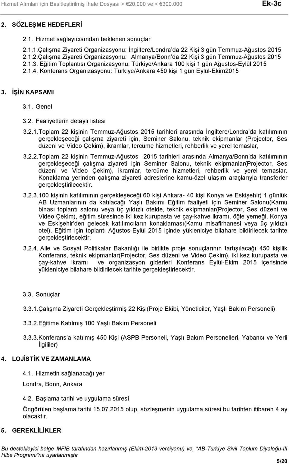 2.1. Toplam 22 kişinin Temmuz-Ağustos 2015 tarihleri arasında İngiltere/Londra da katılımının gerçekleşeceği çalışma ziyareti için, Seminer Salonu, teknik ekipmanlar (Projector, Ses düzeni ve Video