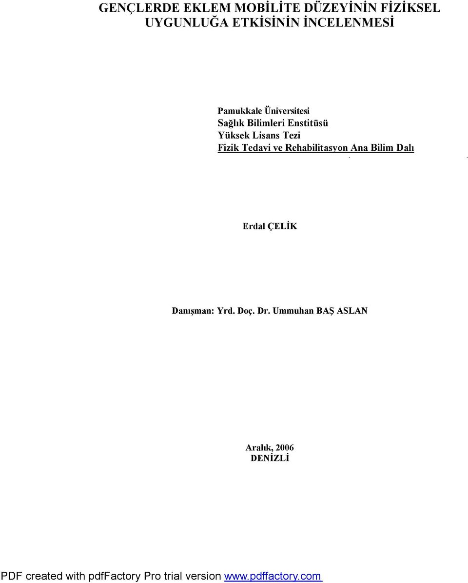 Yüksek Lisans Tezi Fizik Tedavi ve Rehabilitasyon Ana Bilim Dalı