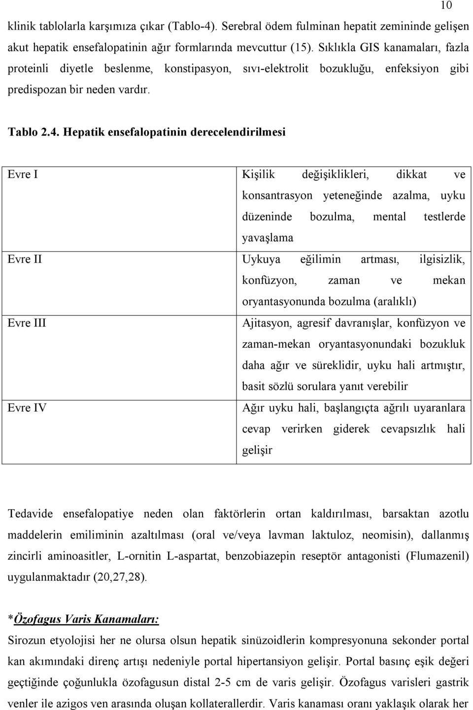 Hepatik ensefalopatinin derecelendirilmesi Evre I Kişilik değişiklikleri, dikkat ve konsantrasyon yeteneğinde azalma, uyku düzeninde bozulma, mental testlerde yavaşlama Evre II Uykuya eğilimin