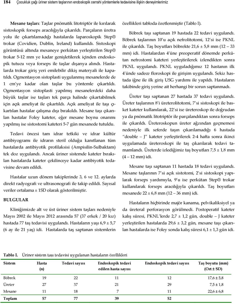 Sistoskopi görüntüsü altında mesaneye perkütan yerleştirilen Step trokar 5 12 mm ye kadar genişletilerek içinden endoskopik tutucu veya forseps ile taşlar dışarıya alındı.