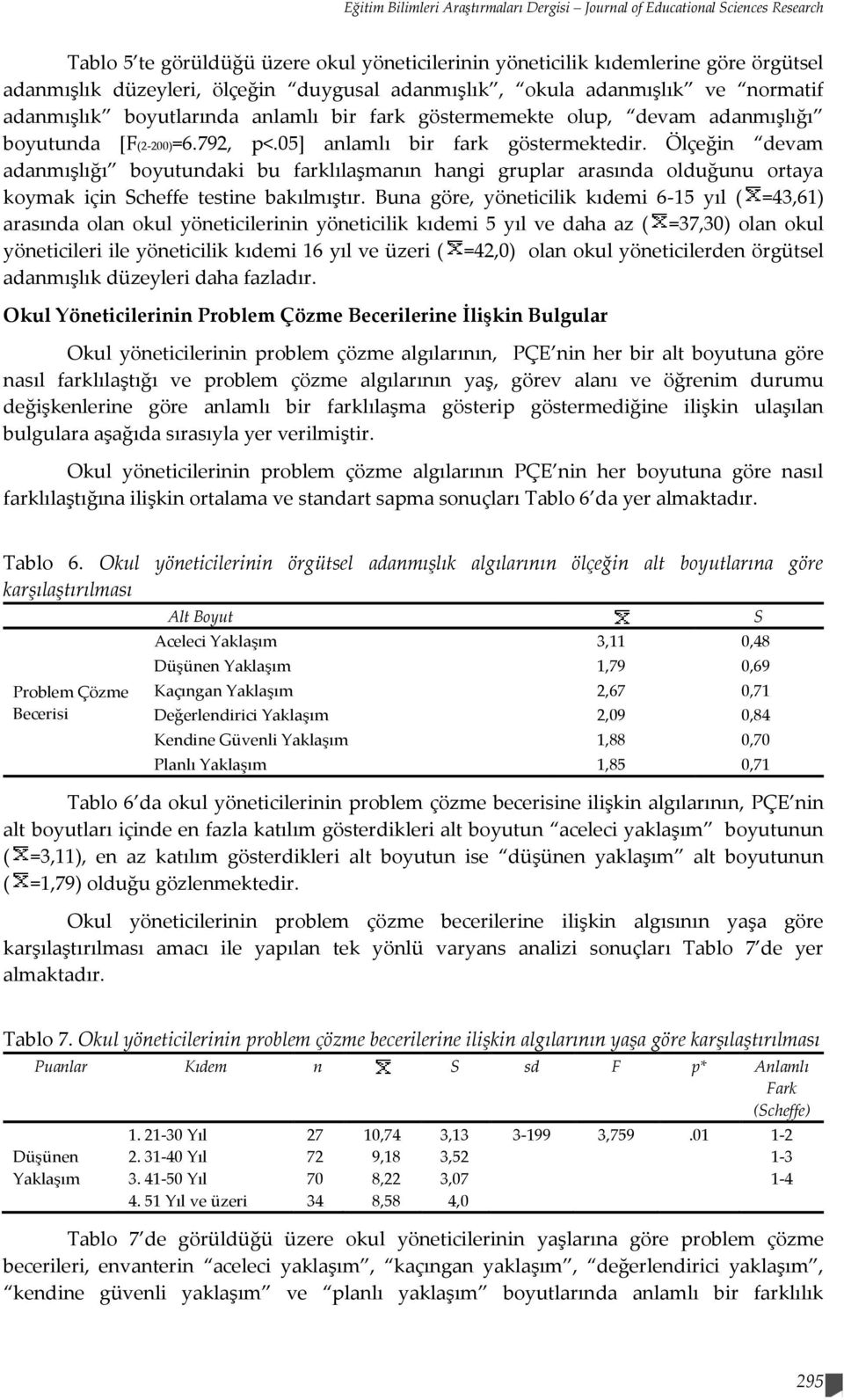 Ölçeğin devam adanmışlığı boyutundaki bu farklılaşmanın hangi gruplar arasında olduğunu ortaya koymak için Scheffe testine bakılmıştır.