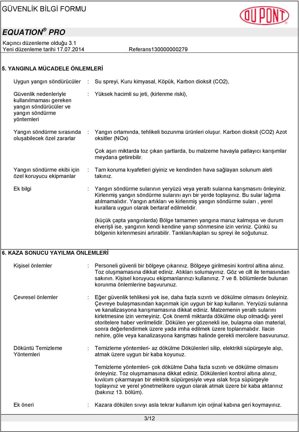 Karbon dioksit (CO2) Azot oksitler (NOx) Çok aşırı miktarda toz çıkan şartlarda, bu malzeme havayla patlayıcı karışımlar meydana getirebilir.