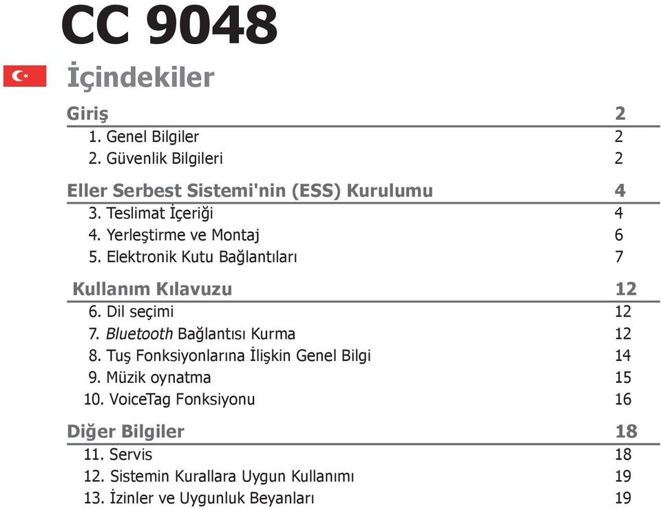 Dil seçimi 12 7. Bluetooth Bağlantısı Kurma 12 8. Tuş Fonksiyonlarına İlişkin Genel Bilgi 14 9. Müzik oynatma 15 10.