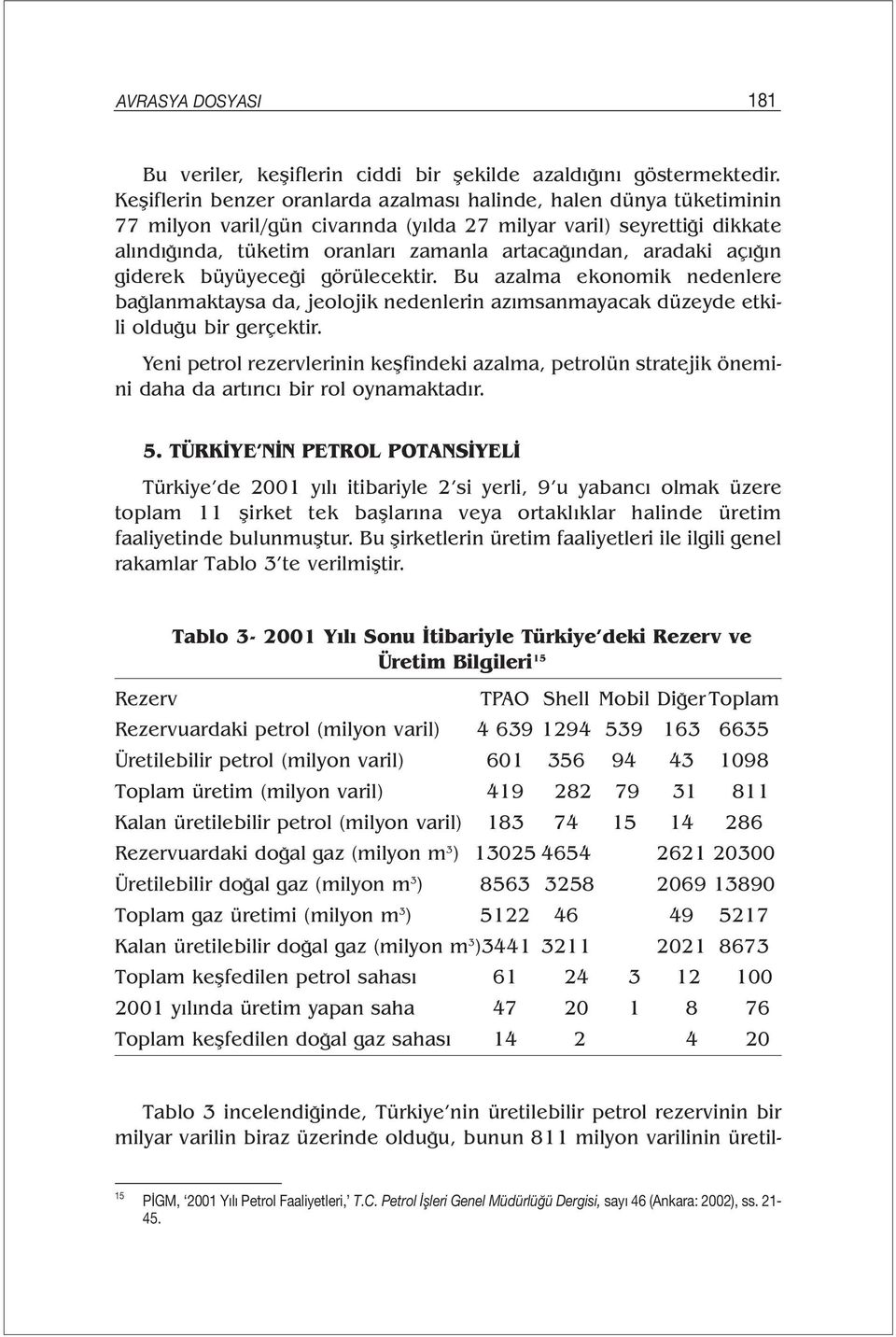 aradaki açığın giderek büyüyeceği görülecektir. Bu azalma ekonomik nedenlere bağlanmaktaysa da, jeolojik nedenlerin azımsanmayacak düzeyde etkili olduğu bir gerçektir.