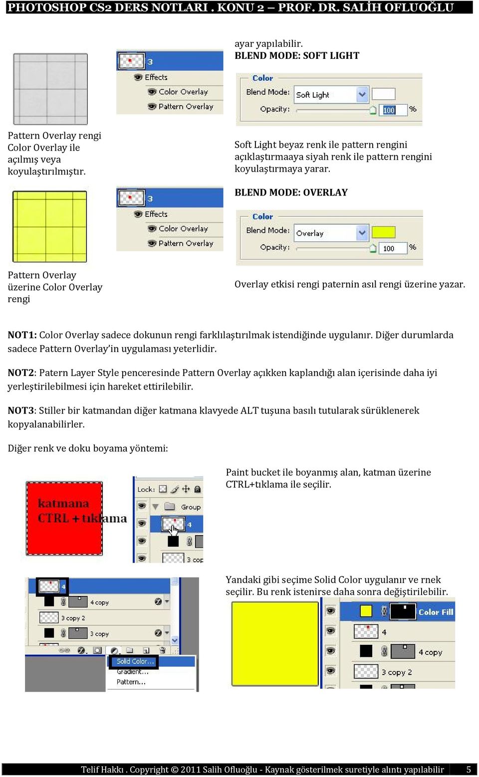 Pattern Overlay üzerine Color Overlay rengi Overlay etkisi rengi paternin asıl rengi üzerine yazar.