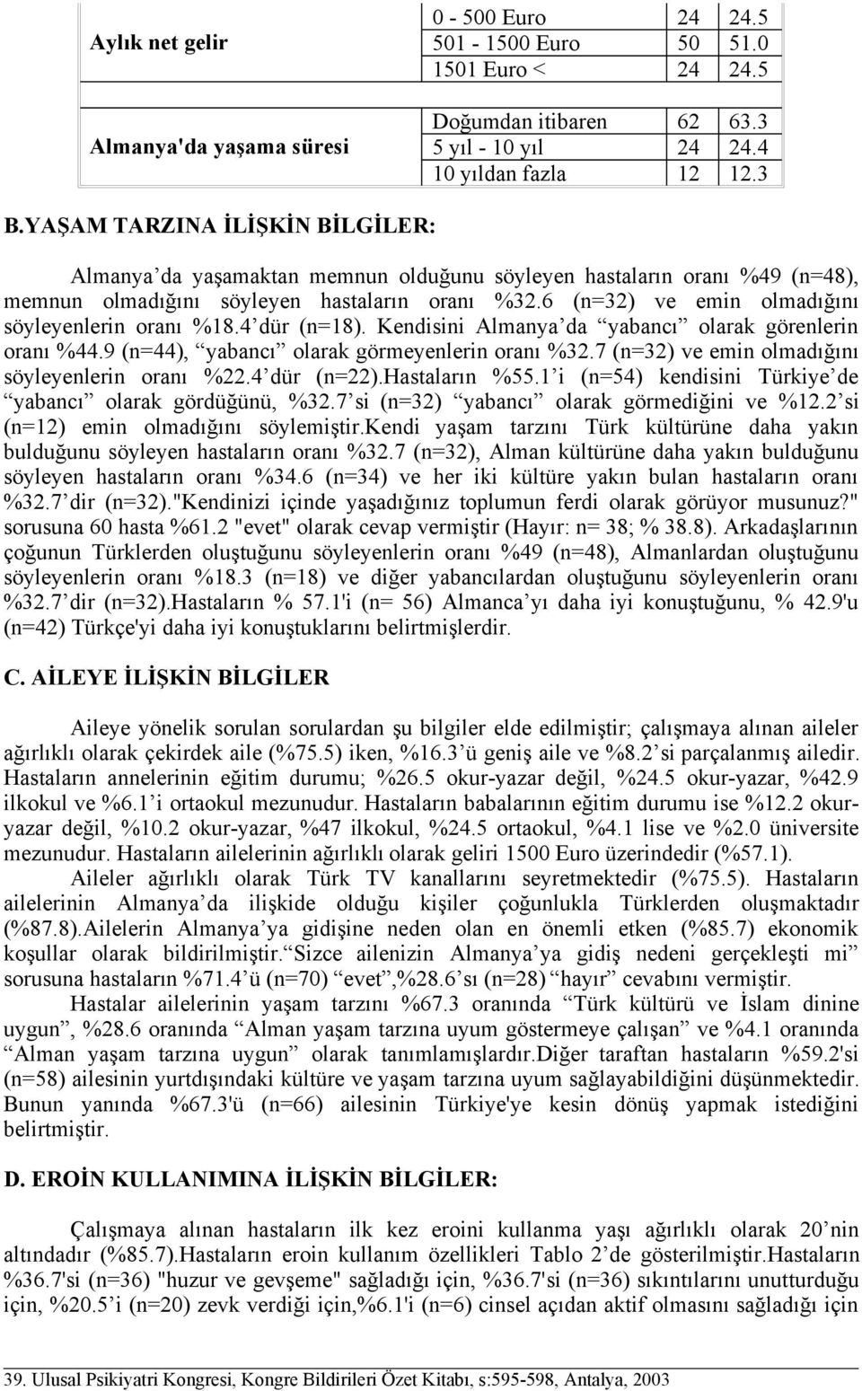 6 (n=32) ve emin olmadığını söyleyenlerin oranı %18.4 dür (n=18). Kendisini Almanya da yabancı olarak görenlerin oranı %44.9 (n=44), yabancı olarak görmeyenlerin oranı %32.