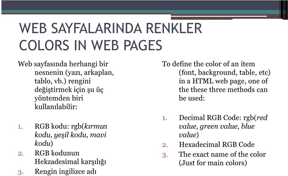 RGB kodunun Hekzadesimal karşılığı 3.