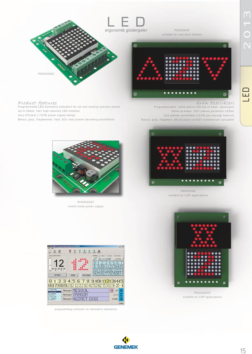 ve kabin göstergesi 30mm ye kadar, 10x7 yüksek parlaklıklı LEDler Çok yüksek verimlilikte (>%78) güç kaynağı tasarımı Binary, gray, 7segment, tek tel,sayıcı ve DO1 sistemleriyle