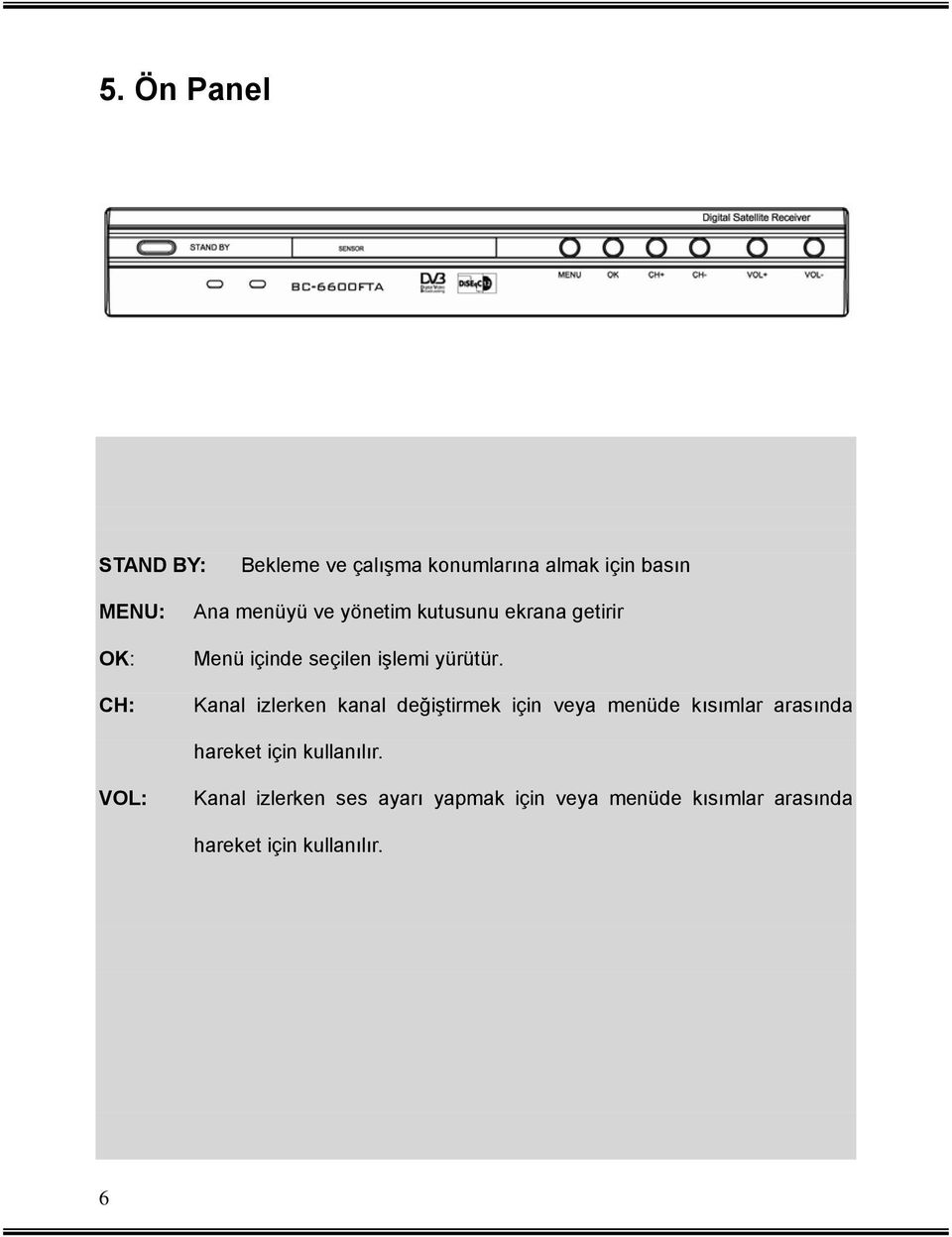 Kanal izlerken kanal değiştirmek için veya menüde kısımlar arasında hareket için