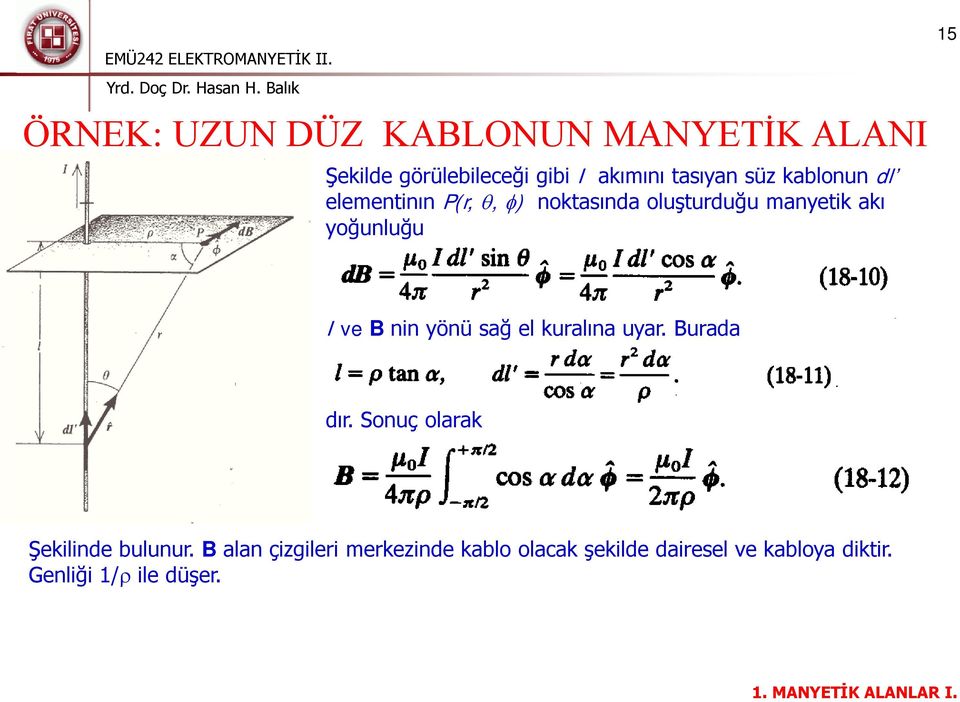 I ve B nin yönü sağ el kuralına uyar. Burada dır. Sonuç olarak Şekilinde bulunur.