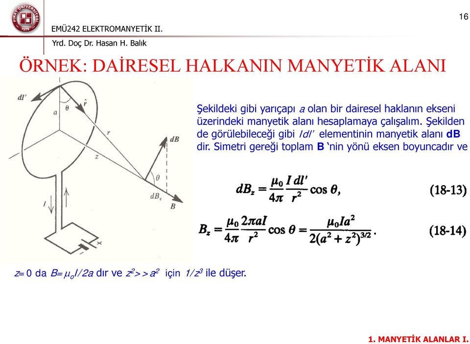 Şekilden de görülebileceği gibi Idl elementinin manyetik alanı db dir.