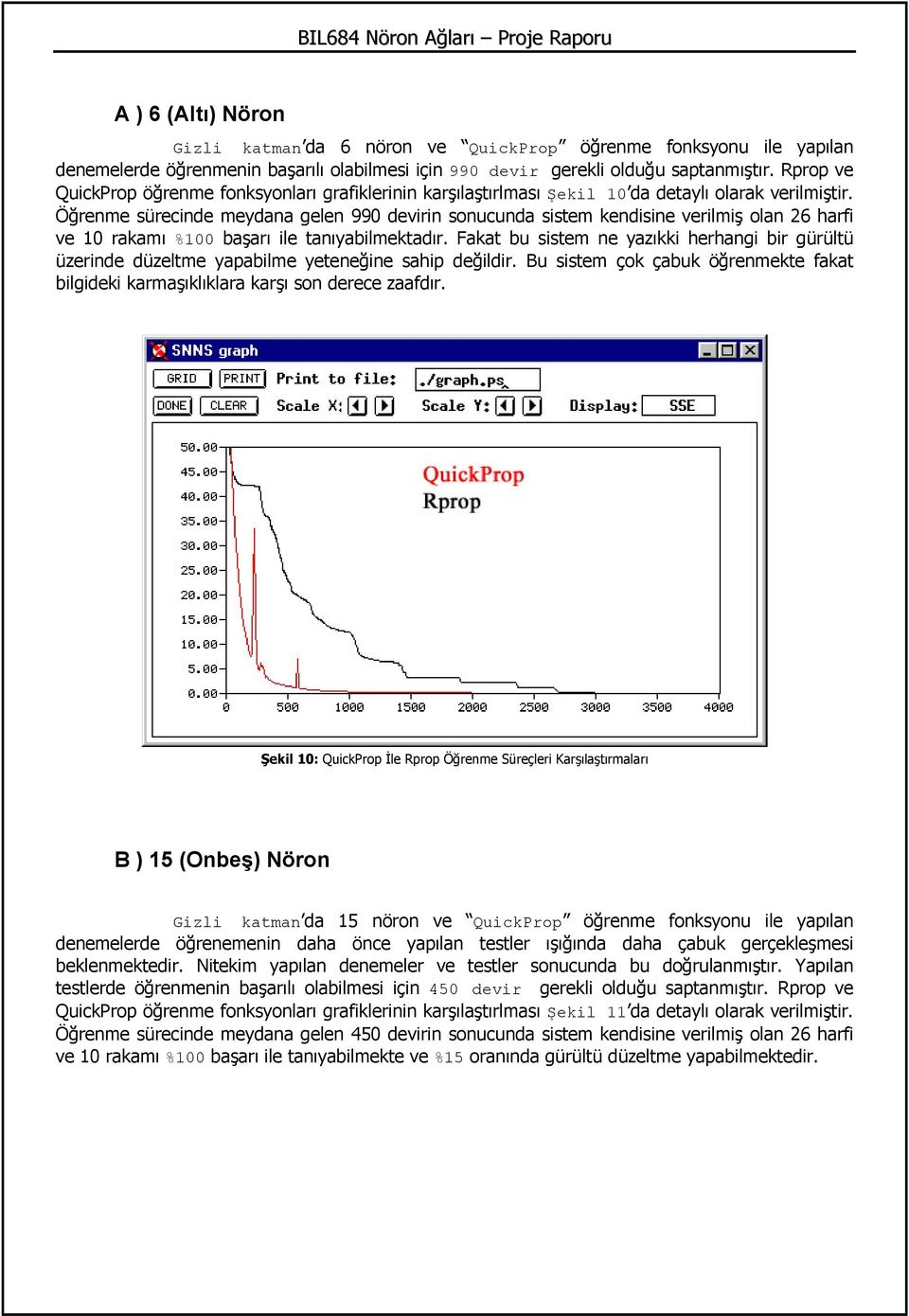 Öğrenme sürecinde meydana gelen 990 devirin sonucunda sistem kendisine verilmiş olan 26 harfi ve 10 rakamı %100 başarı ile tanıyabilmektadır.