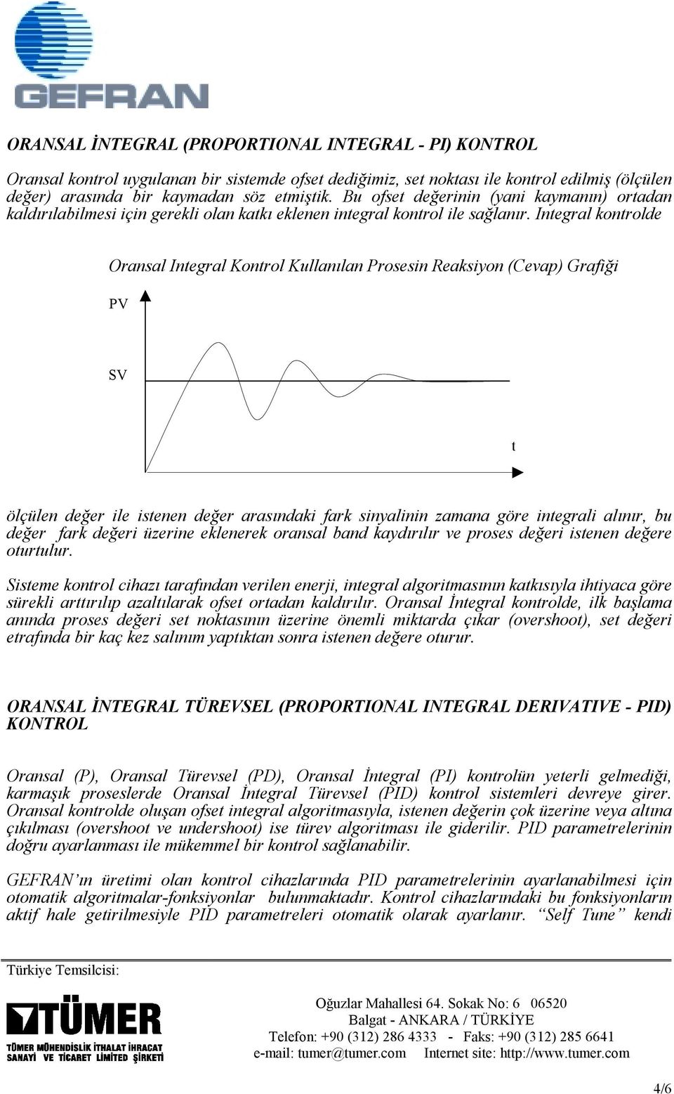 Inegral konrolde Oransal Inegral Konrol Kullanılan Prosesin Reaksiyon (Cevap) Grafiği ölçülen değer ile isenen değer arasındaki fark sinyalinin zamana göre inegrali alınır, bu değer fark değeri
