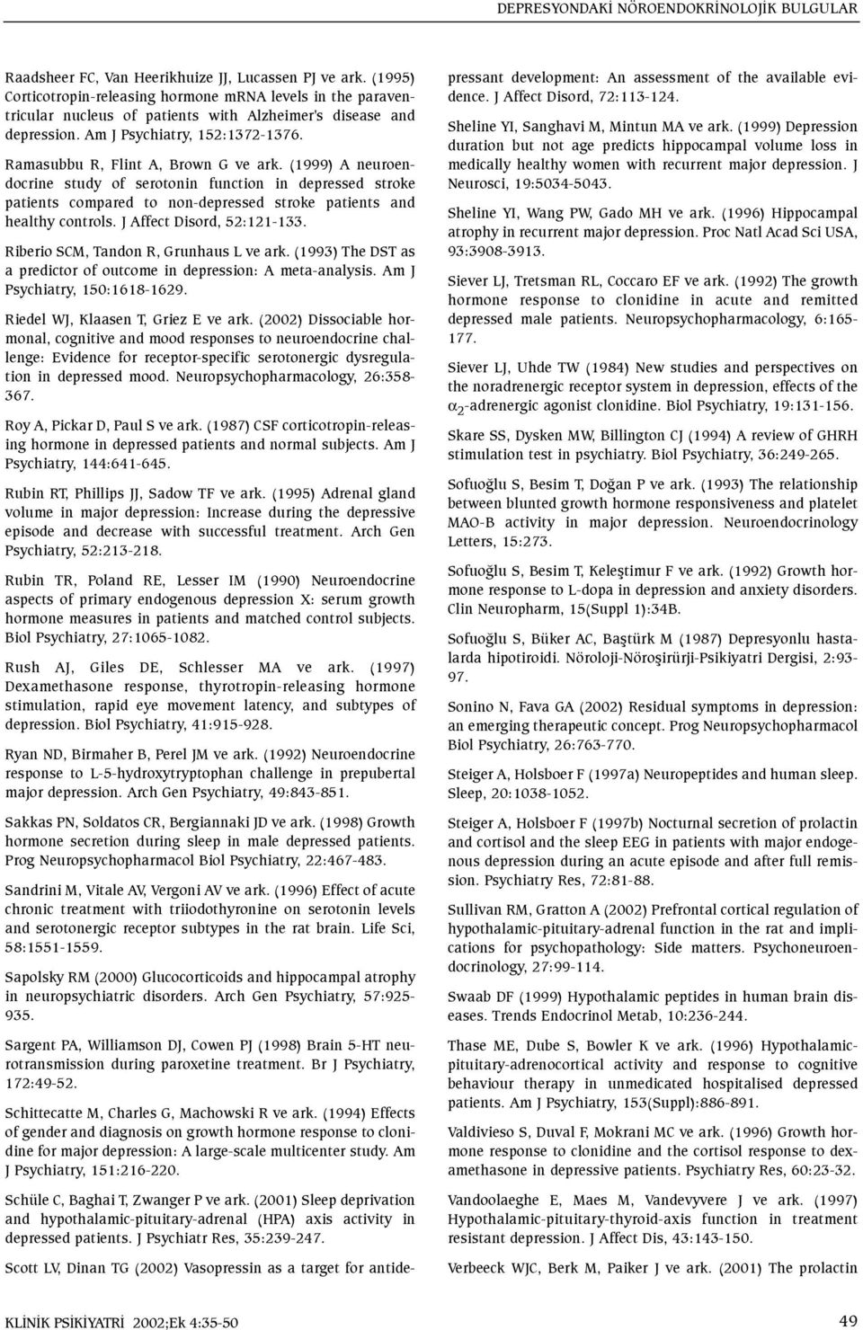 Ramasubbu R, Flint A, Brown G ve ark. (1999) A neuroendocrine study of serotonin function in depressed stroke patients compared to non-depressed stroke patients and healthy controls.