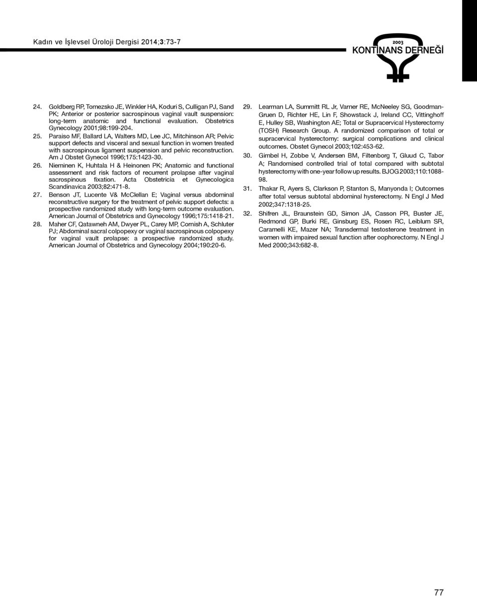 Paraiso MF, Ballard LA, Walters MD, Lee JC, Mitchinson AR; Pelvic support defects and visceral and sexual function in women treated with sacrospinous ligament suspension and pelvic reconstruction.