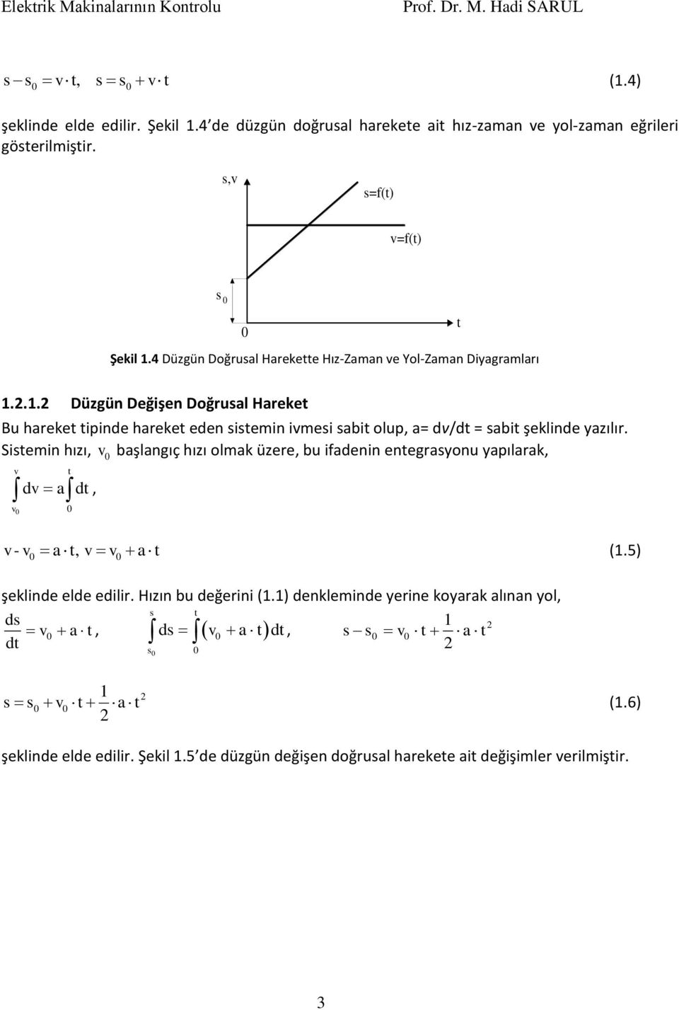 .. Düzgü Değişe Doğrusal Hareket Bu hareket tipide hareket ede sistemi ivmesi sabit olup, a= dv/dt = sabit şeklide yazılır.