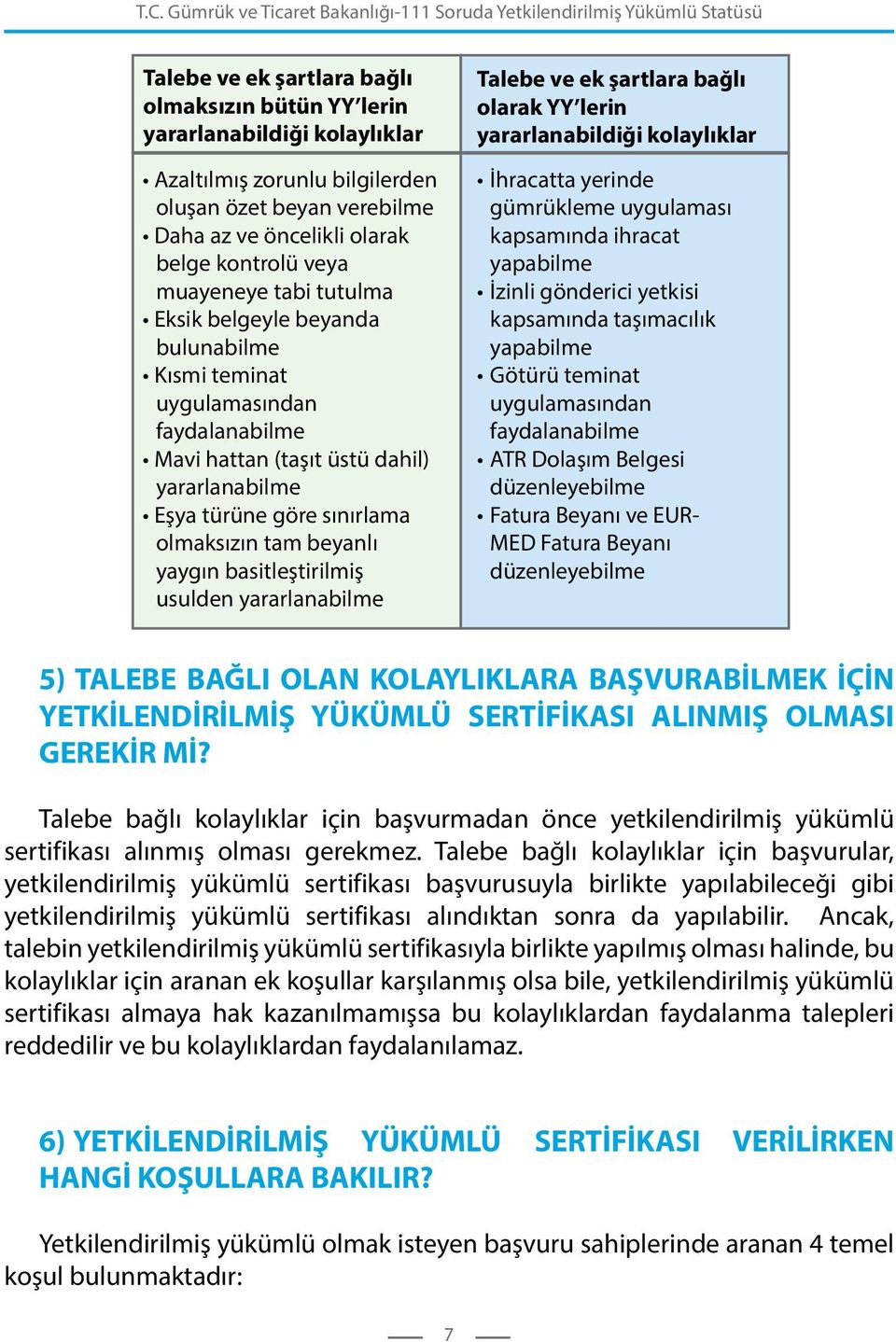 basitleştirilmiş usulden yararlanabilme Talebe ve ek şartlara bağlı olarak YY lerin yararlanabildiği kolaylıklar İhracatta yerinde gümrükleme uygulaması kapsamında ihracat yapabilme İzinli gönderici