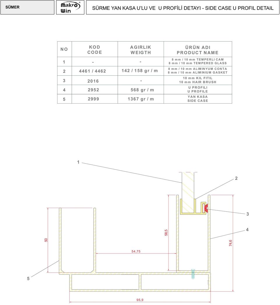 PERLI CAM 8 m m / 0 m m TEM PERED G LASS 8 m m / 0 m m ALIM INYUM CONTA 8 m m / 0 m m ALIM