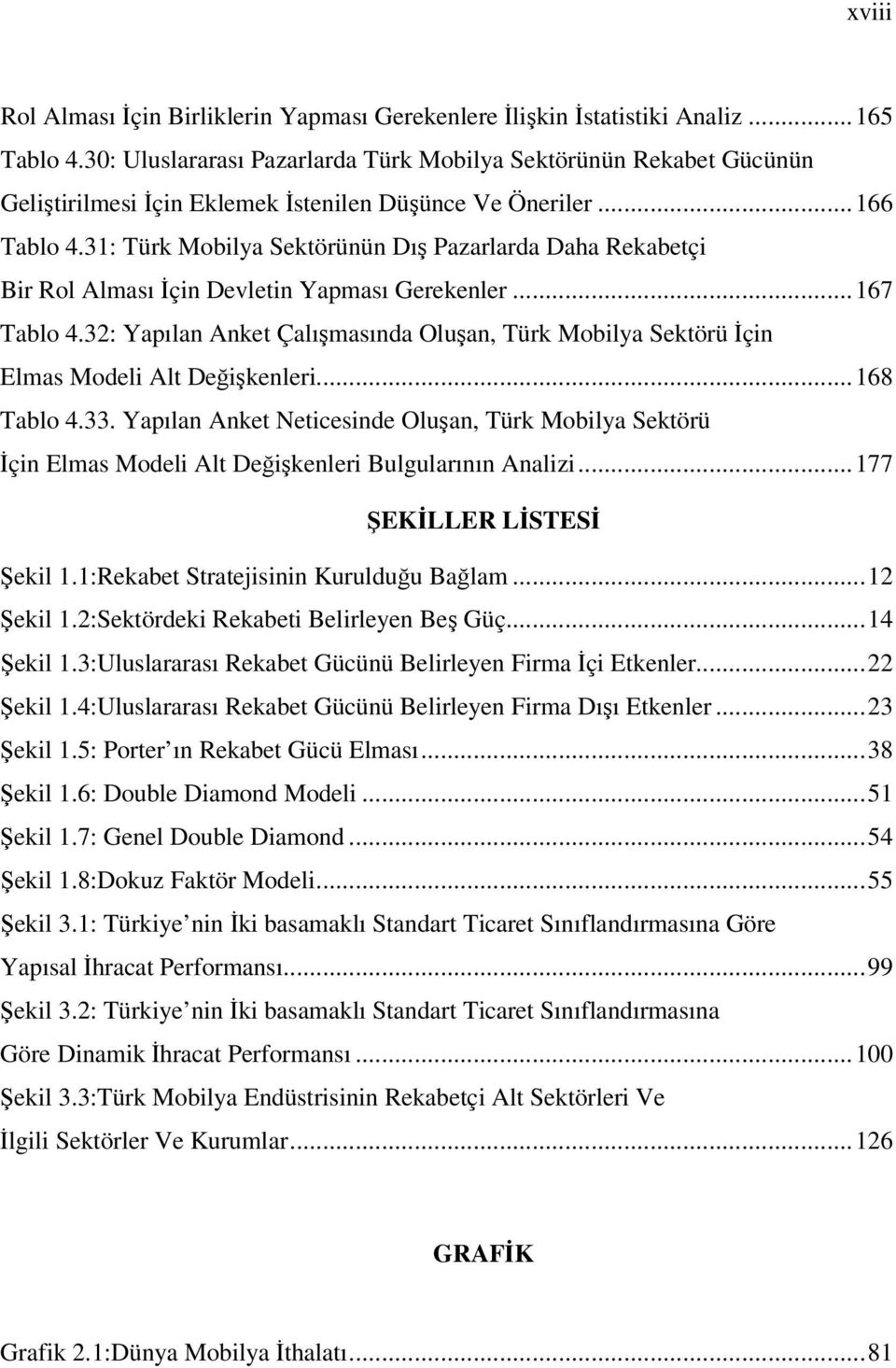 31: Türk Mobilya Sektörünün Dış Pazarlarda Daha Rekabetçi Bir Rol Alması İçin Devletin Yapması Gerekenler...167 Tablo 4.