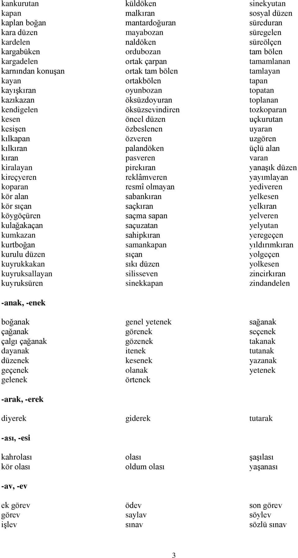 küldöken malkıran mantardoğuran mayabozan naldöken ordubozan ortak çarpan ortak tam bölen ortakbölen oyunbozan öksüzdoyuran öksüzsevindiren öncel düzen özbeslenen özveren palandöken pasveren