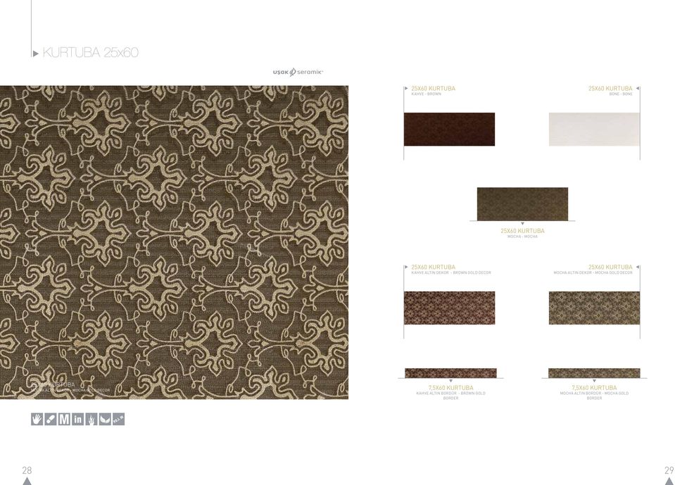 MOCHA GOLD DECOR 25X60 KURTUBA MOCHA ALTIN DEKOR - MOCHA GOLD DECOR 7,5X60 KURTUBA KAHVE