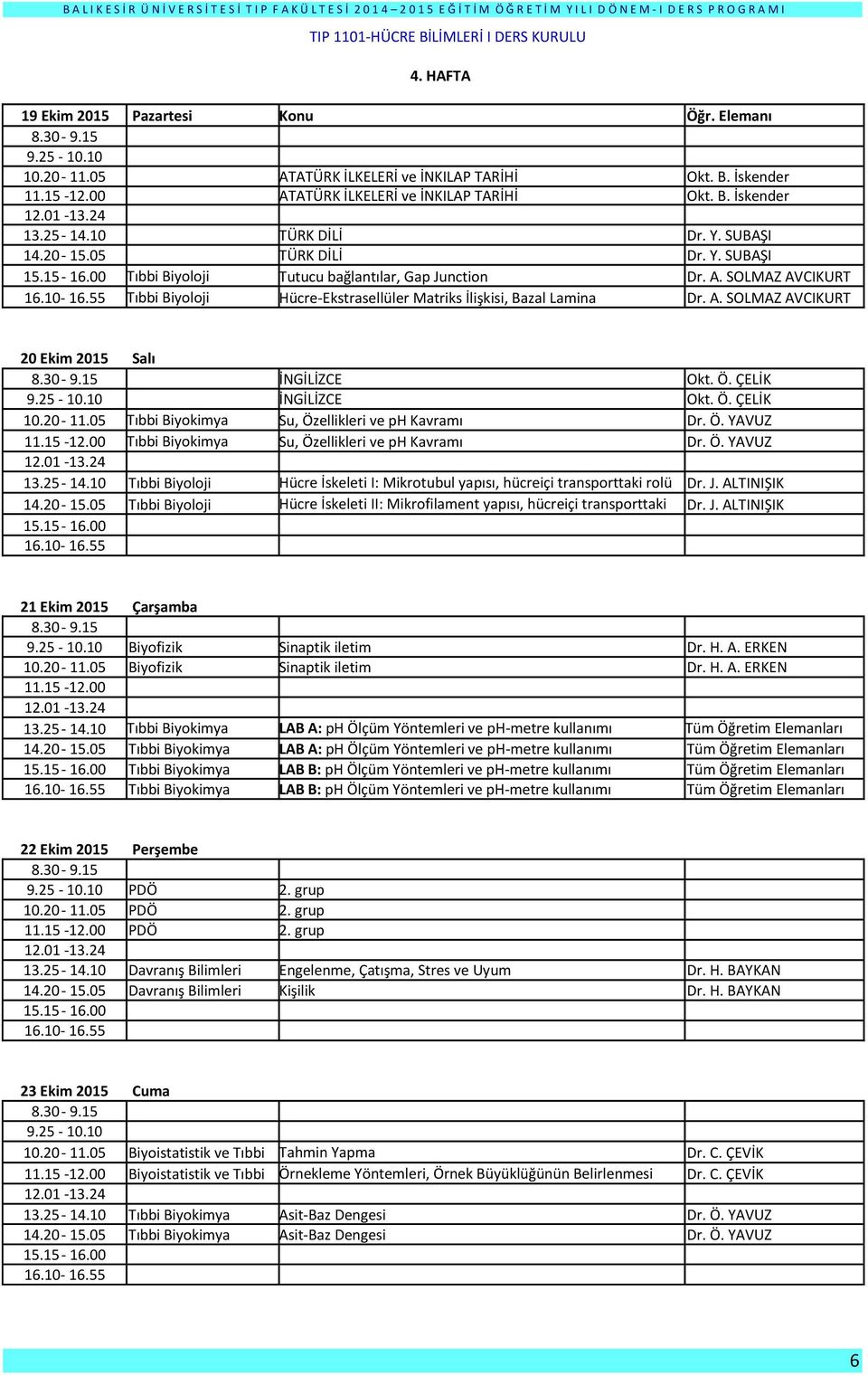 Ö. YAVUZ Tıbbi Biyokimya Su, Özellikleri ve ph Kavramı Dr. Ö. YAVUZ Tıbbi Biyoloji Hücre İskeleti I: Mikrotubul yapısı, hücreiçi transporttaki rolü Dr. J.