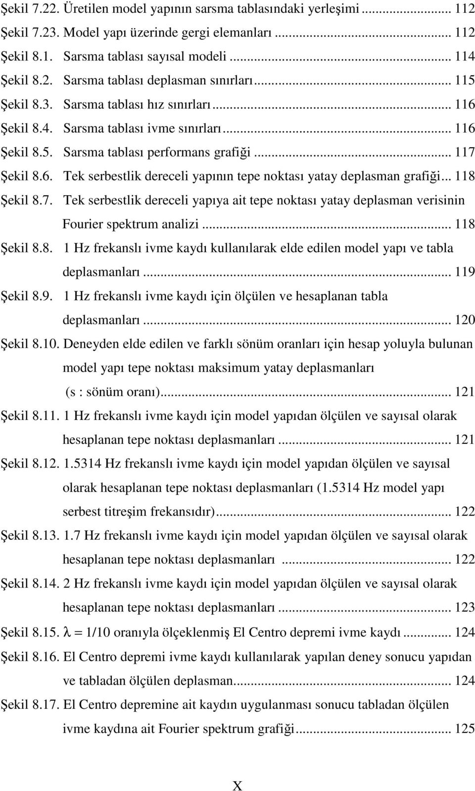 .. 8 Şekil 8.7. Tek serbestlik dereceli yapıya ait tepe noktası yatay deplasman verisinin Fourier spektrum analizi... 8 Şekil 8.8. Hz frekanslı ivme kaydı kullanılarak elde edilen model yapı ve tabla deplasmanları.