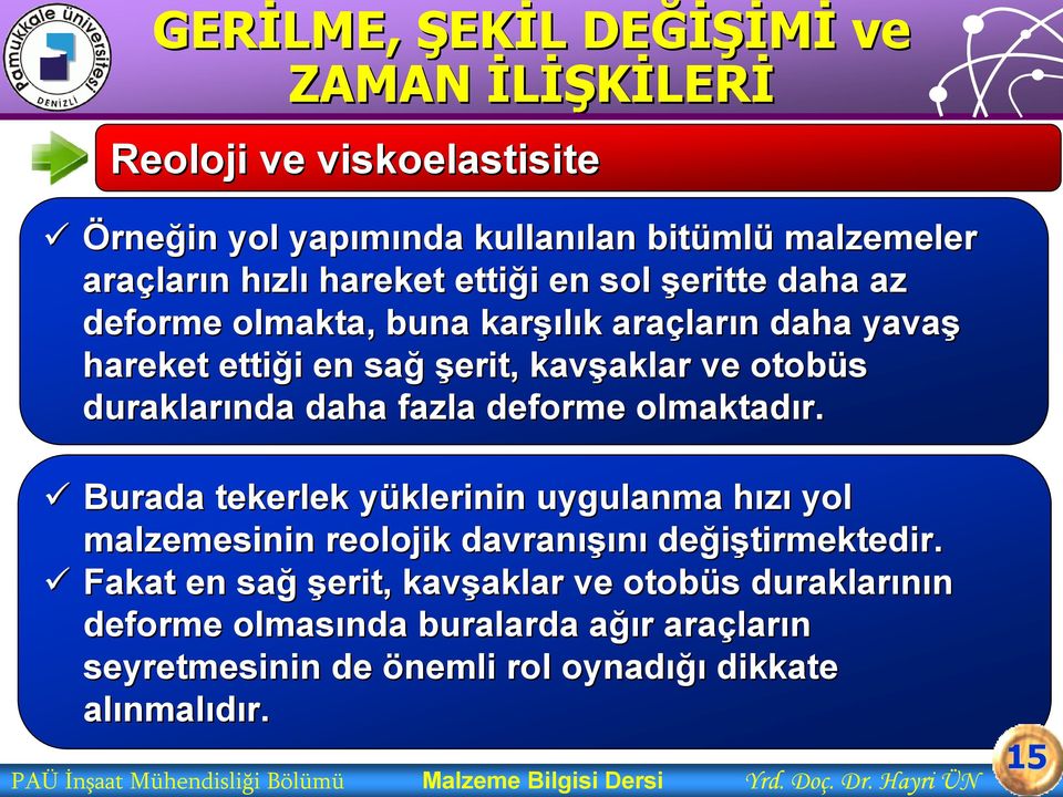 Burada tekerlek yüklerinin y uygulanma hızıh yol malzemesinin reolojik davranışı ışını değiştirmektedir.